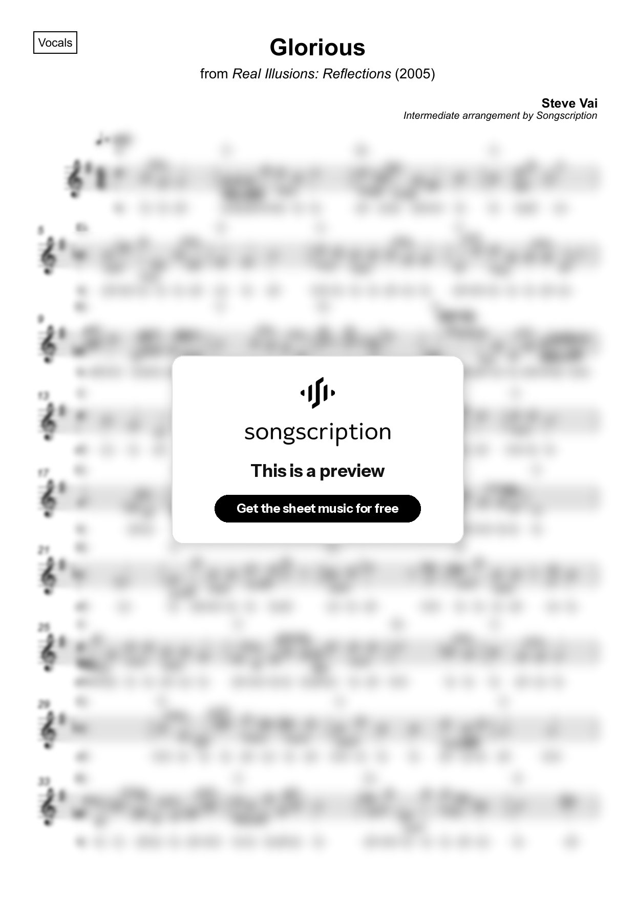 Intermediate Vocals Sheet Music for "Glorious" by Steve Vai