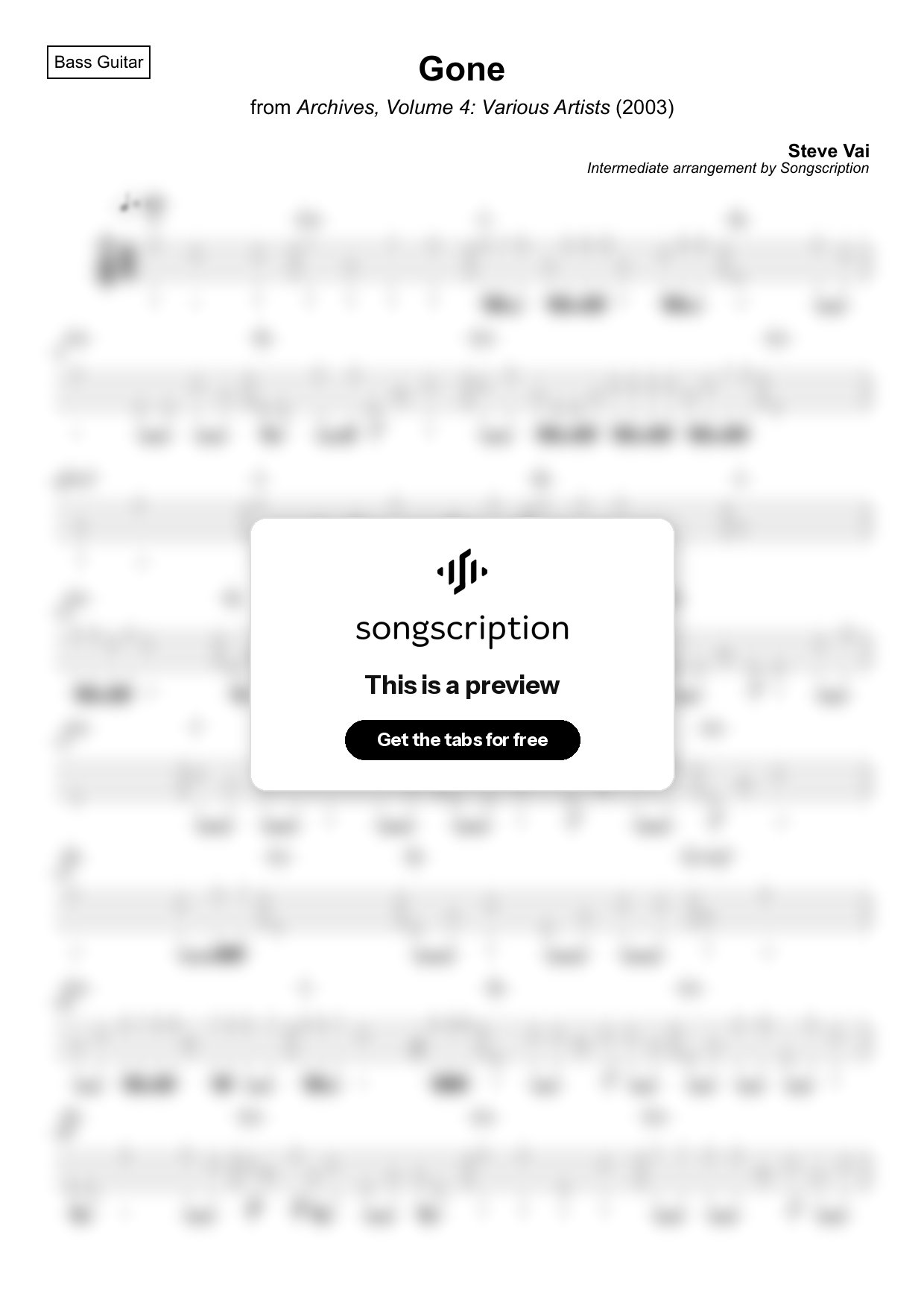 Intermediate Bass Guitar Tabs for "Gone" by Steve Vai