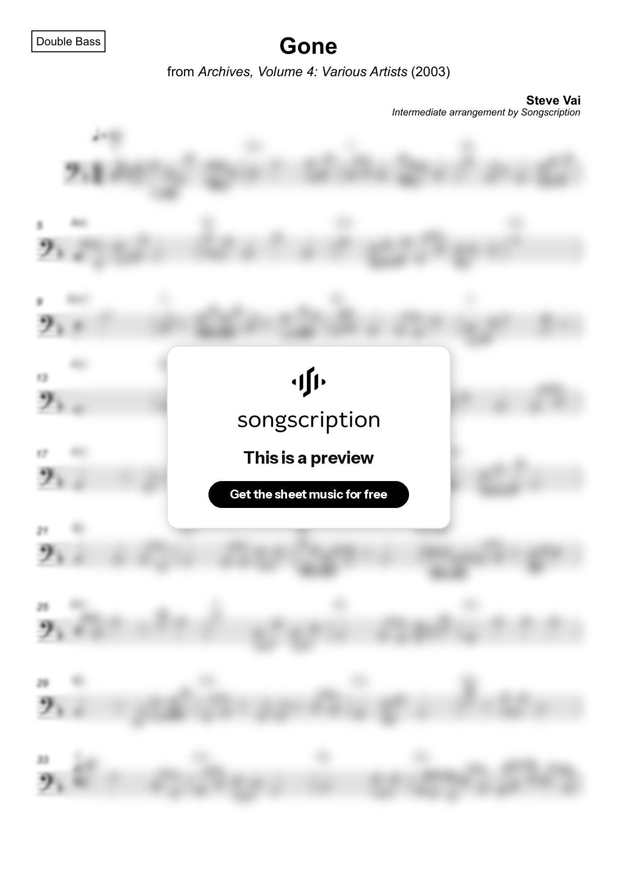 Intermediate Double Bass Sheet Music for "Gone" by Steve Vai