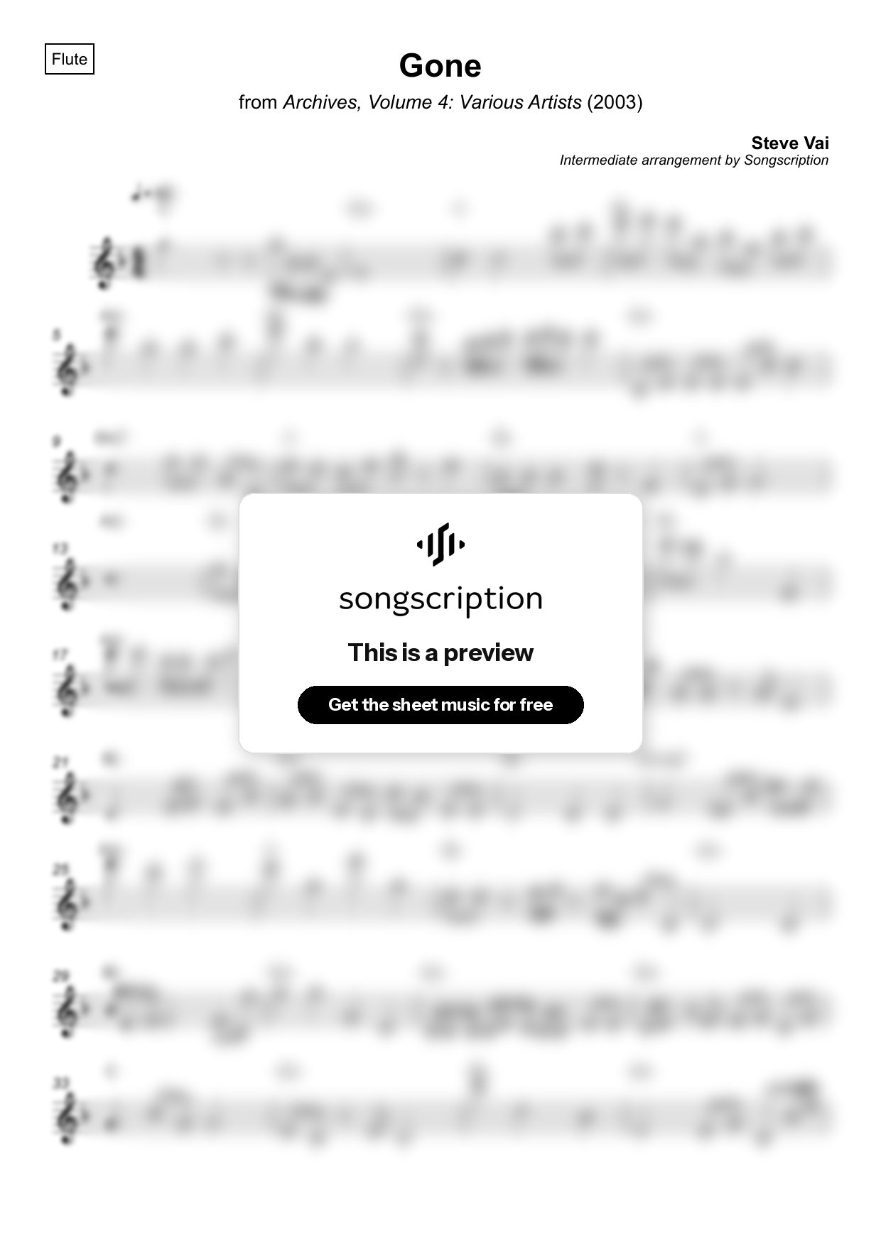 Intermediate Flute Sheet Music for "Gone" by Steve Vai