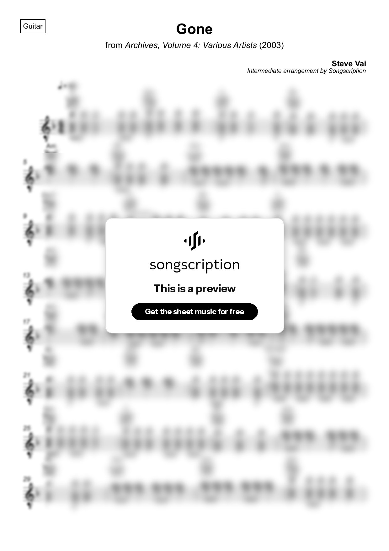 Intermediate Acoustic Guitar Sheet Music for "Gone" by Steve Vai