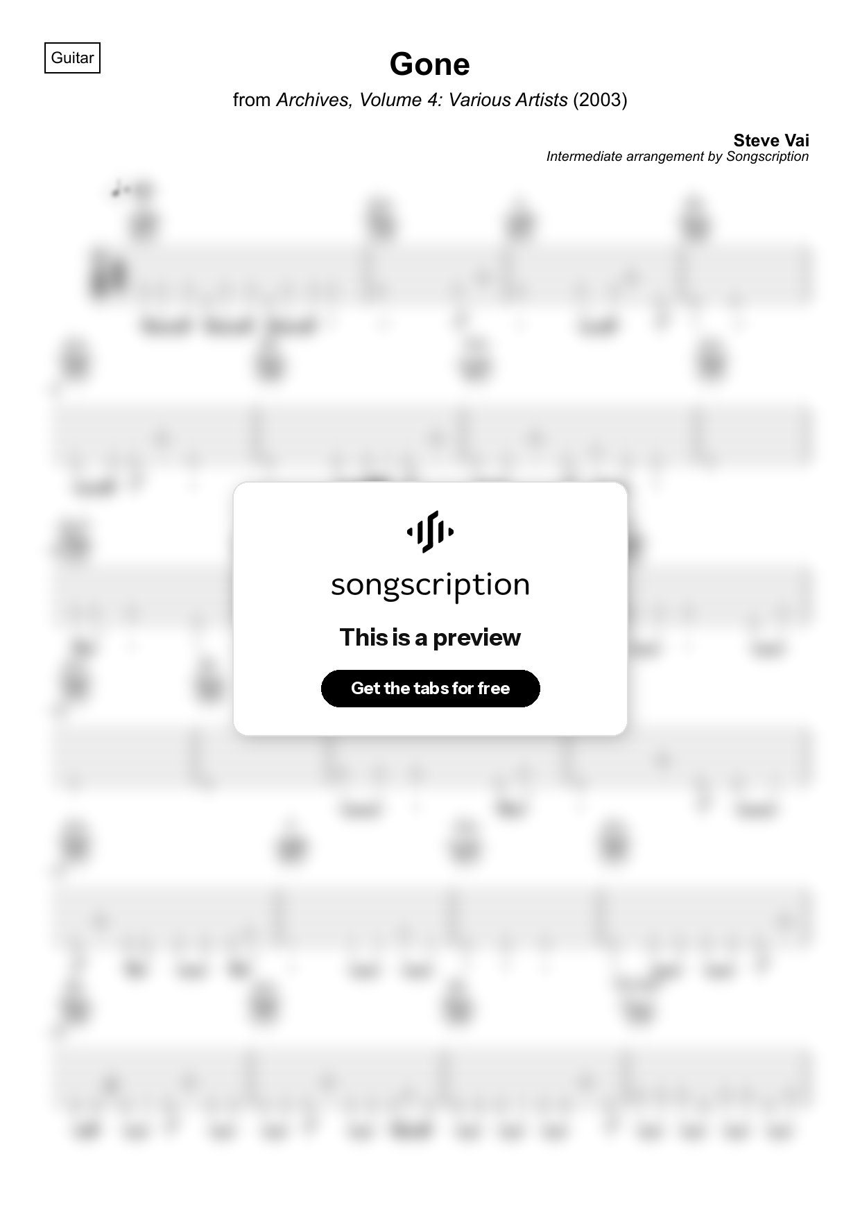 Intermediate Acoustic Guitar Tabs for "Gone" by Steve Vai