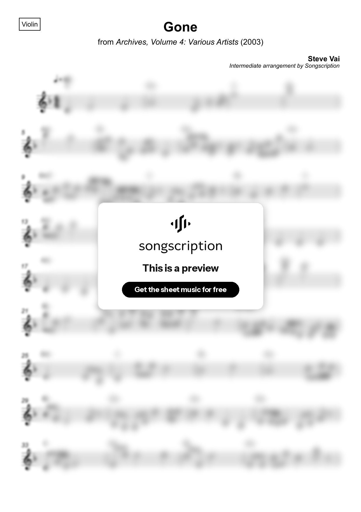 Intermediate Violin Sheet Music for "Gone" by Steve Vai