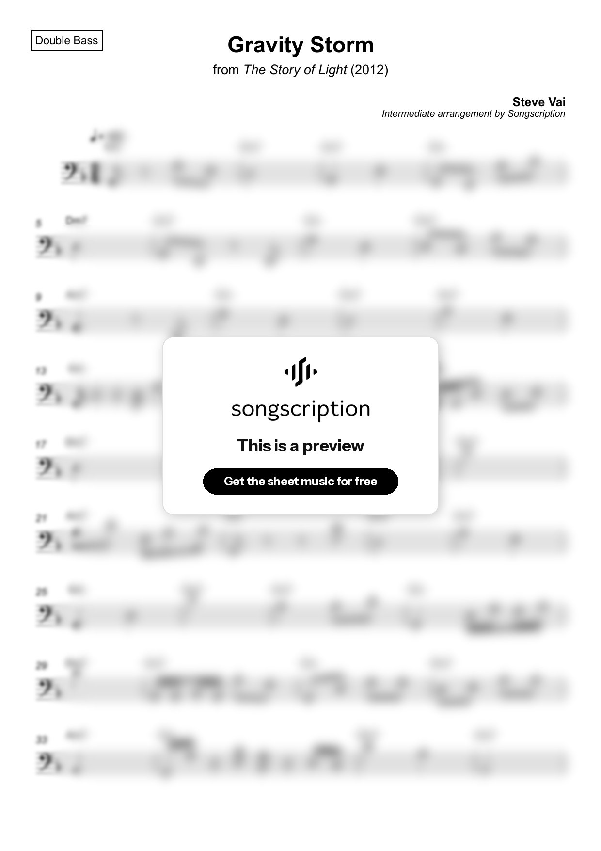 Intermediate Double Bass Sheet Music for "Gravity Storm" by Steve Vai
