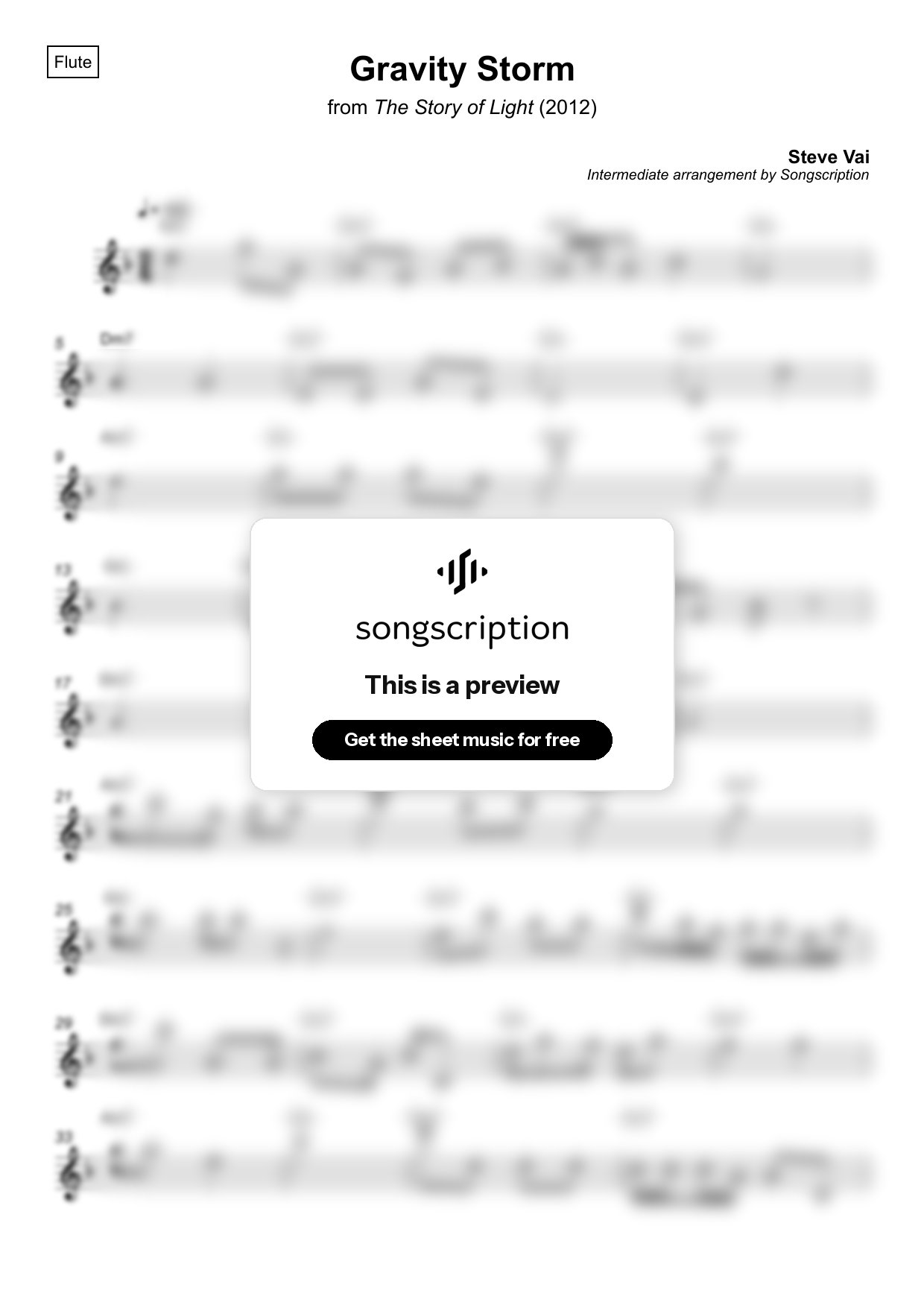 Intermediate Flute Sheet Music for "Gravity Storm" by Steve Vai