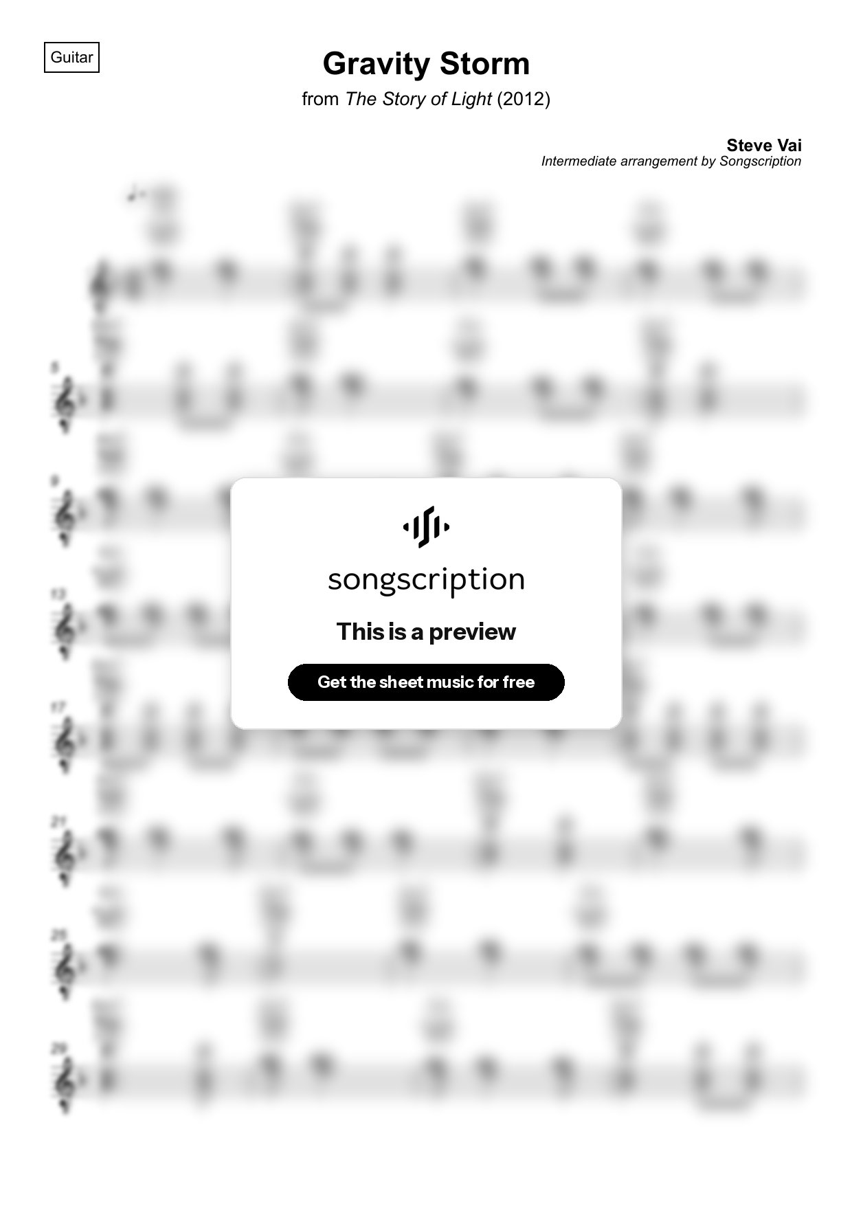 Intermediate Acoustic Guitar Sheet Music for "Gravity Storm" by Steve Vai