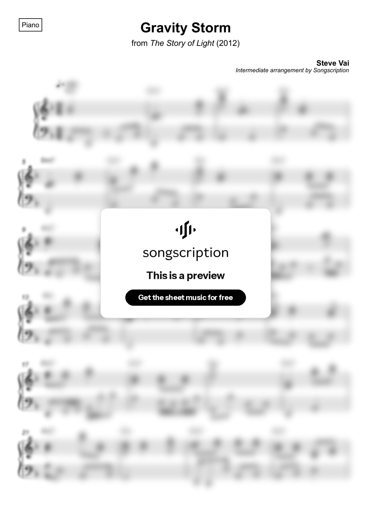 Intermediate Piano Sheet Music for "Gravity Storm" by Steve Vai