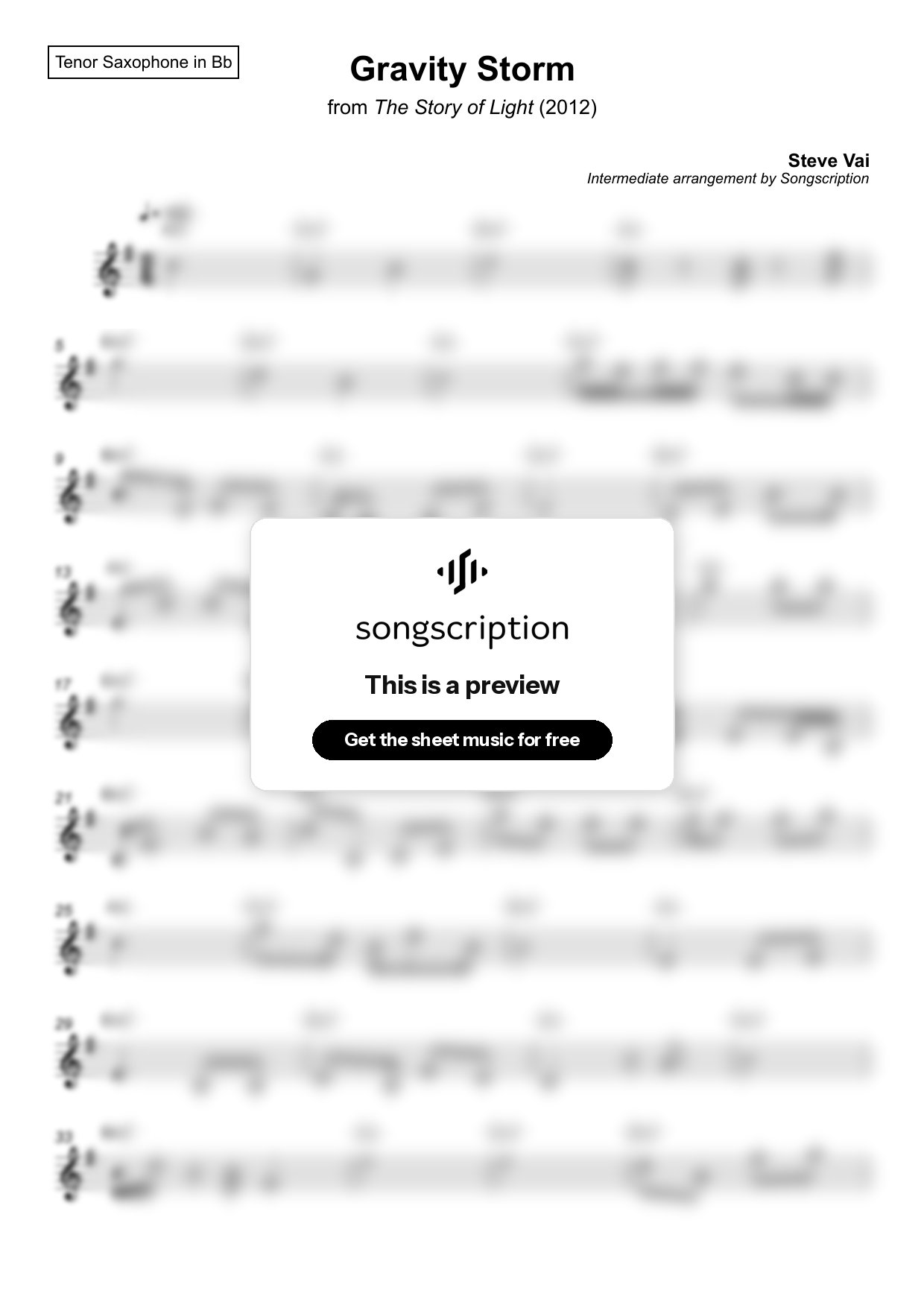 Intermediate Tenor Sax Sheet Music for "Gravity Storm" by Steve Vai