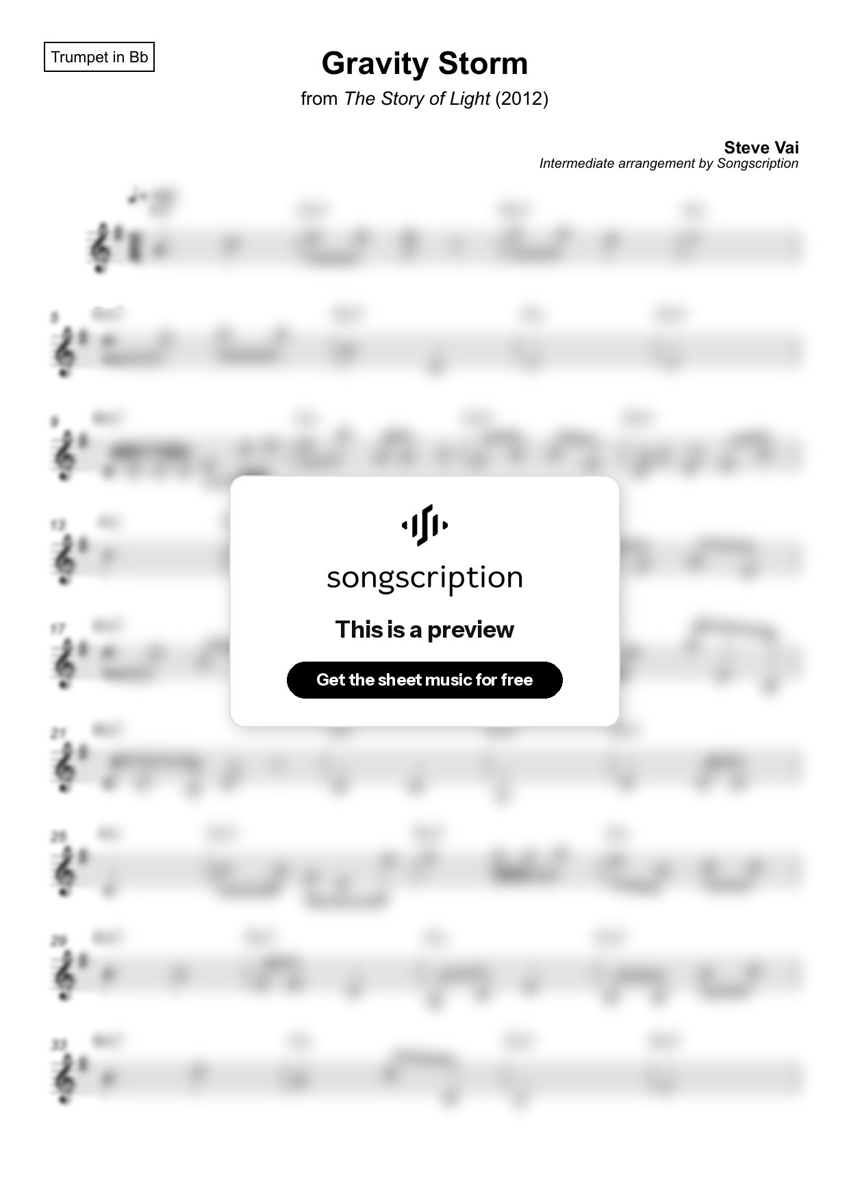 Intermediate Trumpet Sheet Music for "Gravity Storm" by Steve Vai