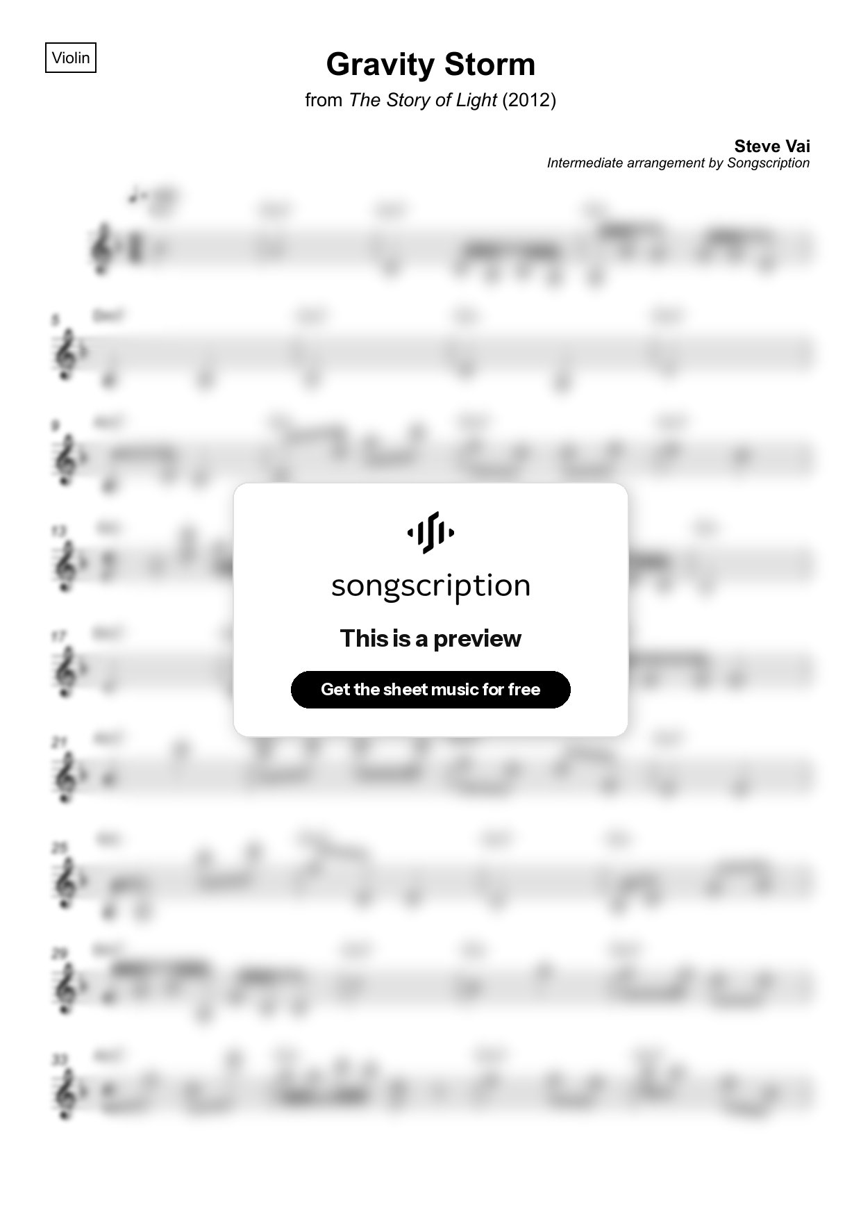 Intermediate Violin Sheet Music for "Gravity Storm" by Steve Vai