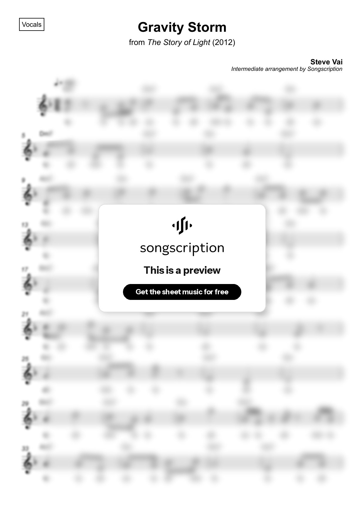 Intermediate Vocals Sheet Music for "Gravity Storm" by Steve Vai