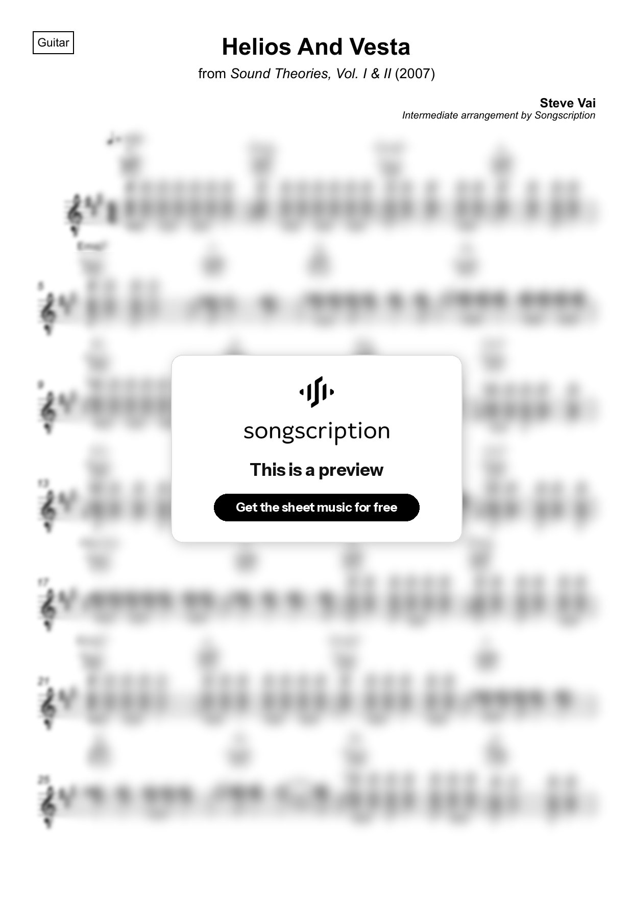 Intermediate Acoustic Guitar Sheet Music for "Helios And Vesta" by Steve Vai