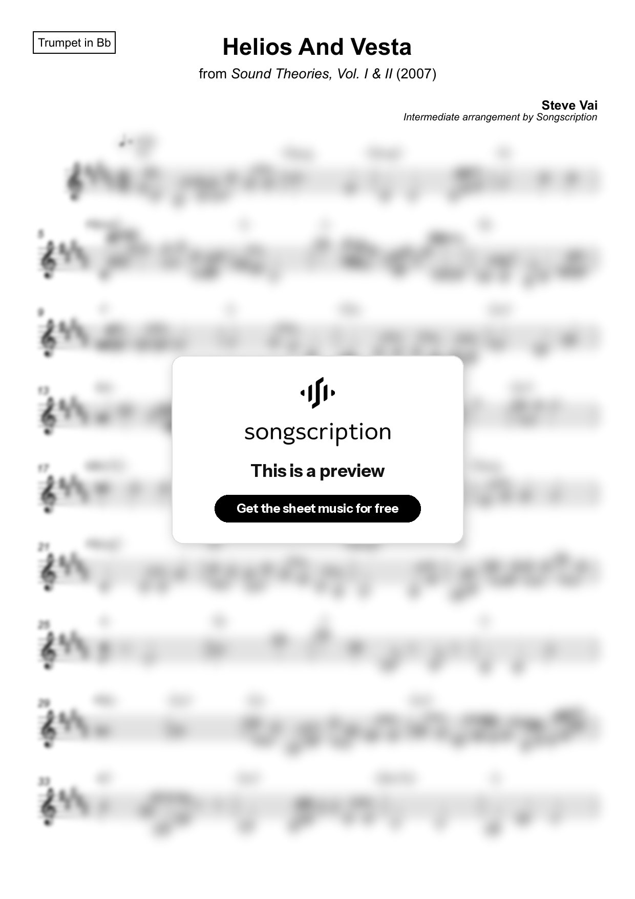 Intermediate Trumpet Sheet Music for "Helios And Vesta" by Steve Vai
