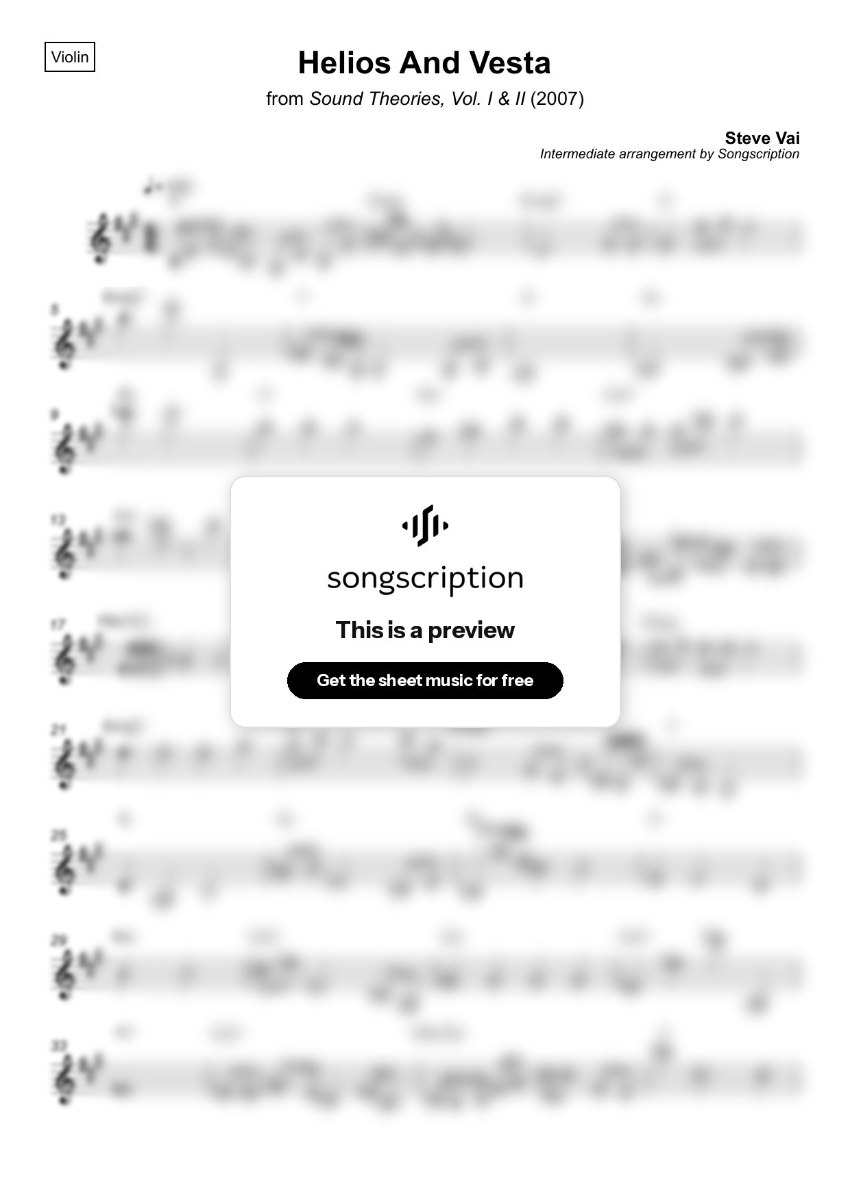 Intermediate Violin Sheet Music for "Helios And Vesta" by Steve Vai