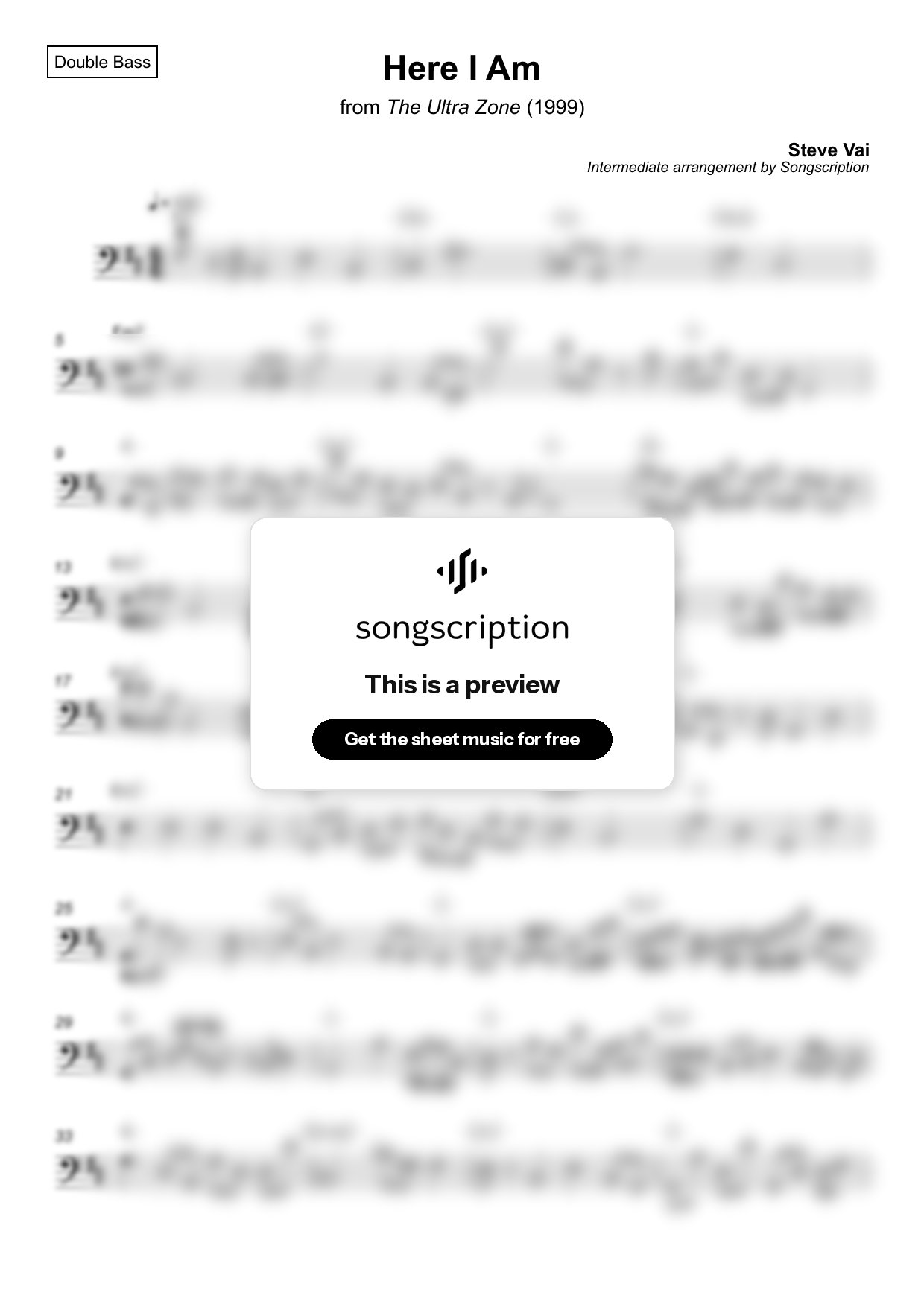 Intermediate Double Bass Sheet Music for "Here I Am" by Steve Vai