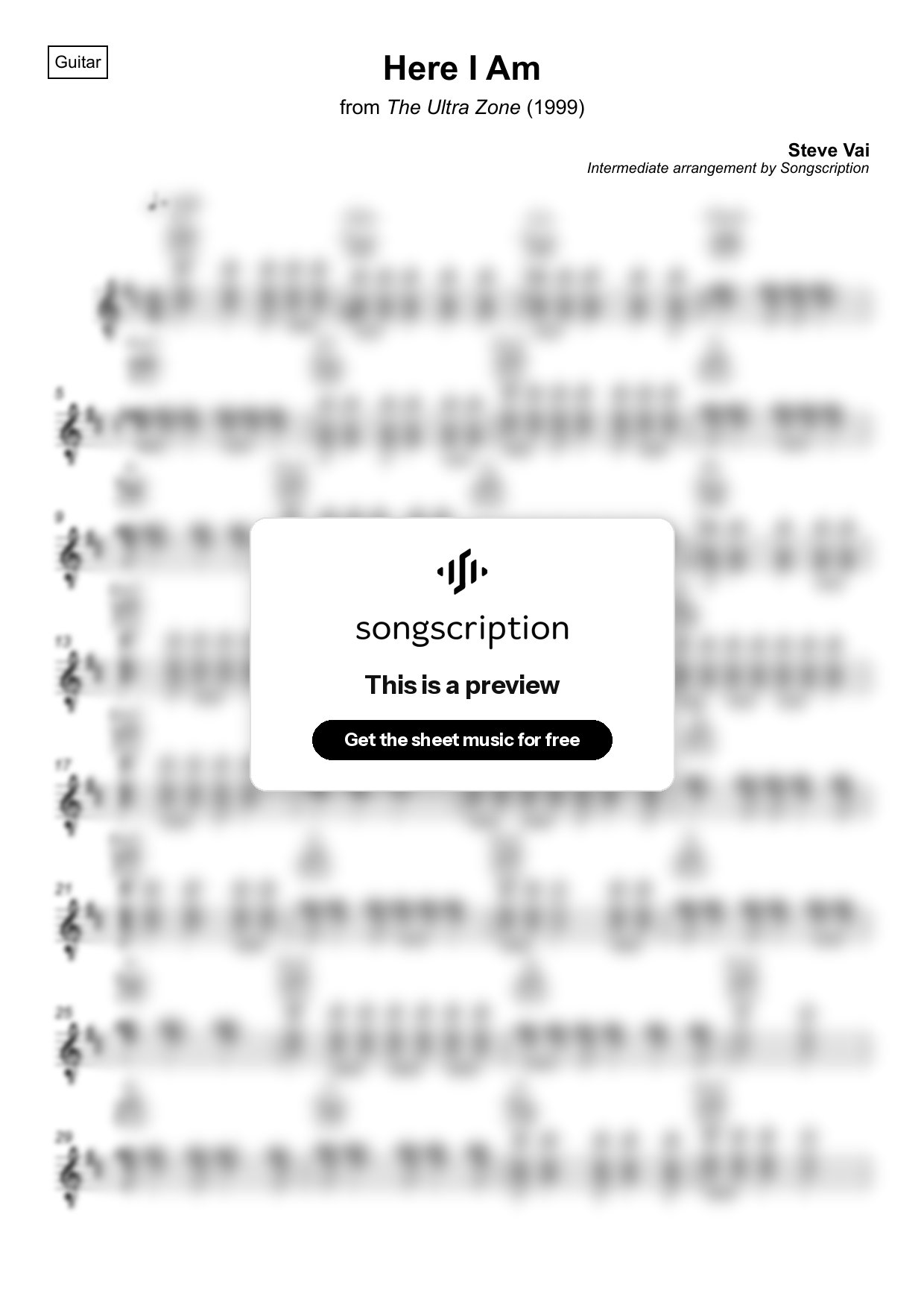 Intermediate Acoustic Guitar Sheet Music for "Here I Am" by Steve Vai