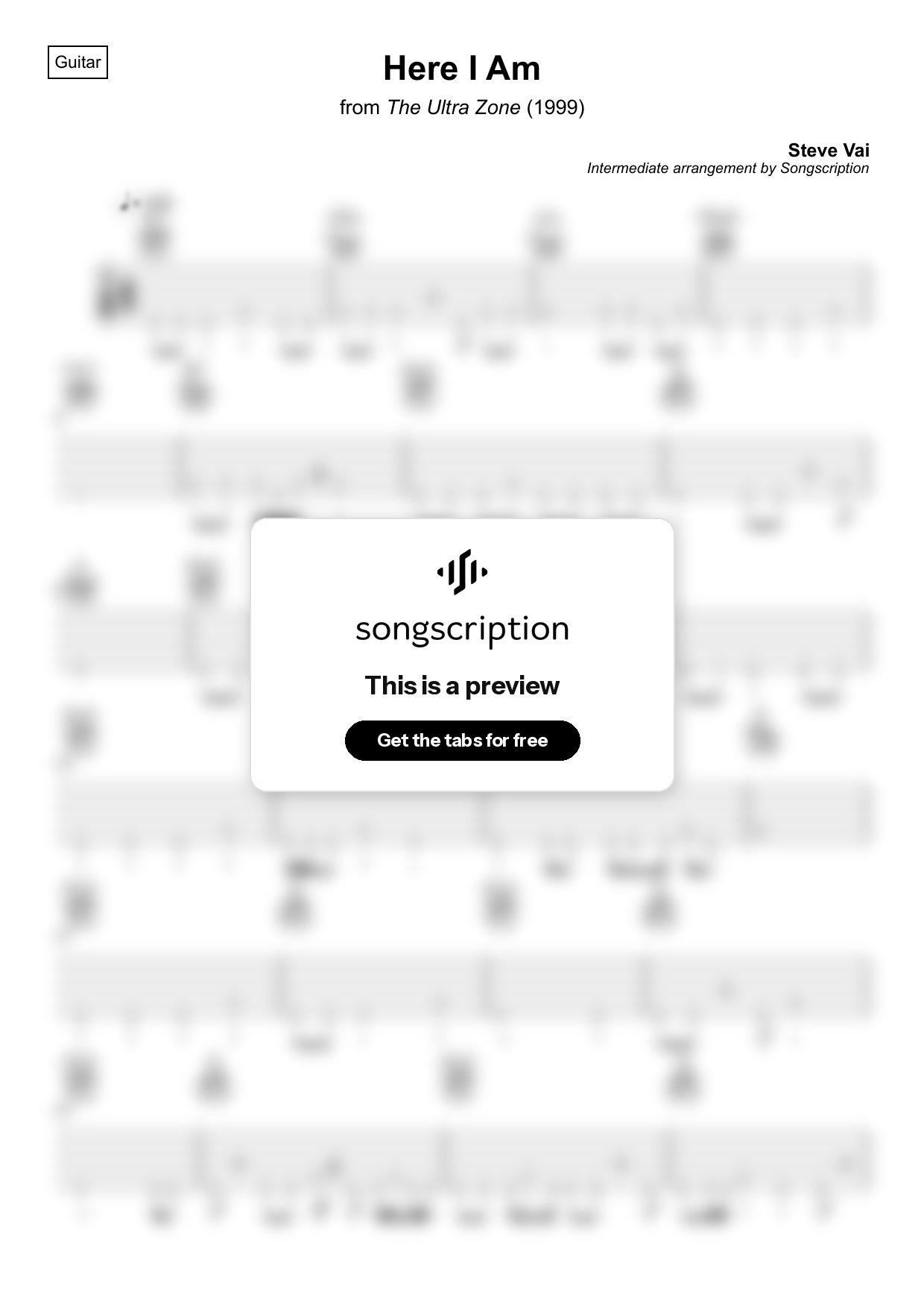 Intermediate Acoustic Guitar Tabs for "Here I Am" by Steve Vai
