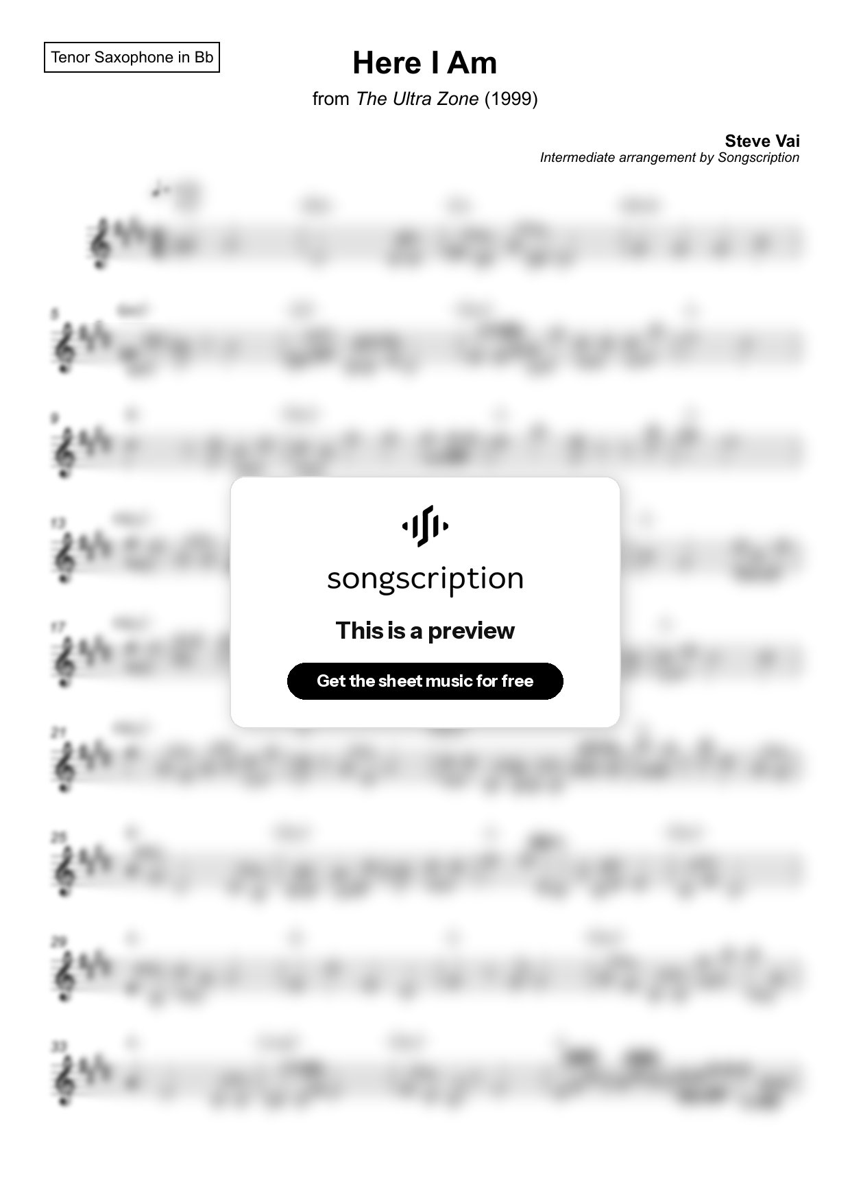 Intermediate Tenor Sax Sheet Music for "Here I Am" by Steve Vai