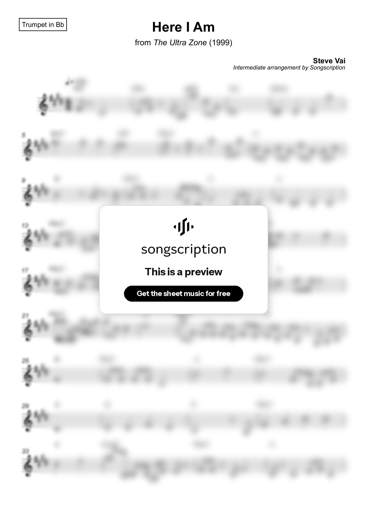 Intermediate Trumpet Sheet Music for "Here I Am" by Steve Vai