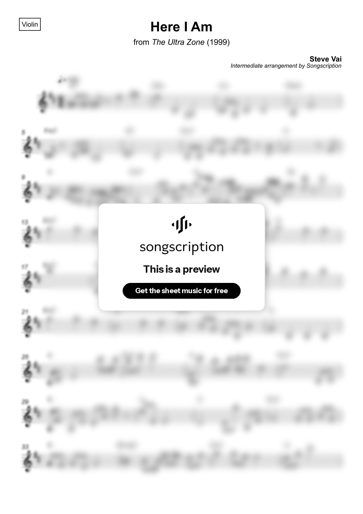 Intermediate Violin Sheet Music for "Here I Am" by Steve Vai
