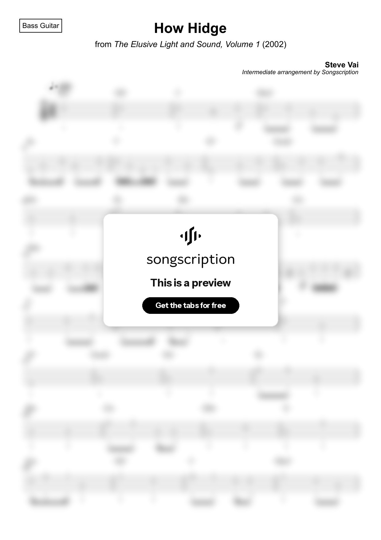 Intermediate Bass Guitar Tabs for "How Hidge" by Steve Vai