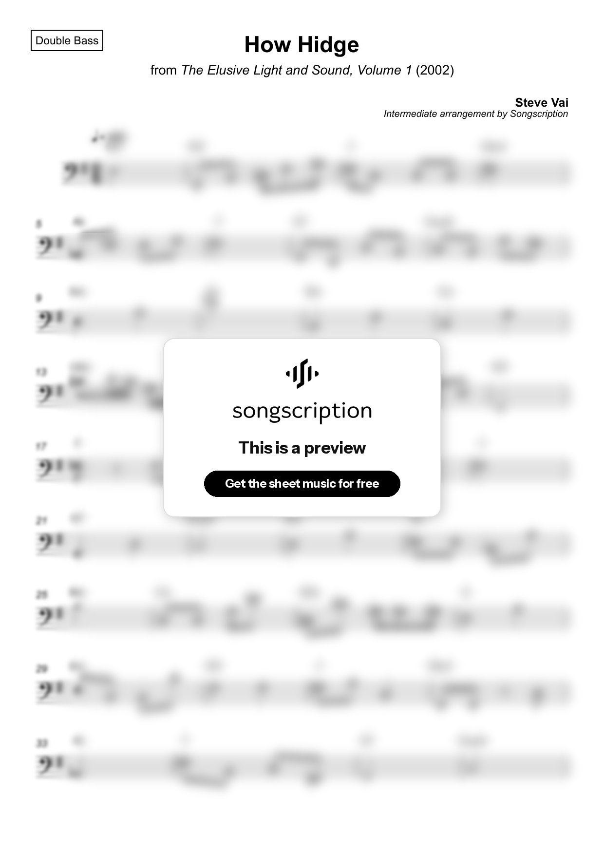 Intermediate Double Bass Sheet Music for "How Hidge" by Steve Vai