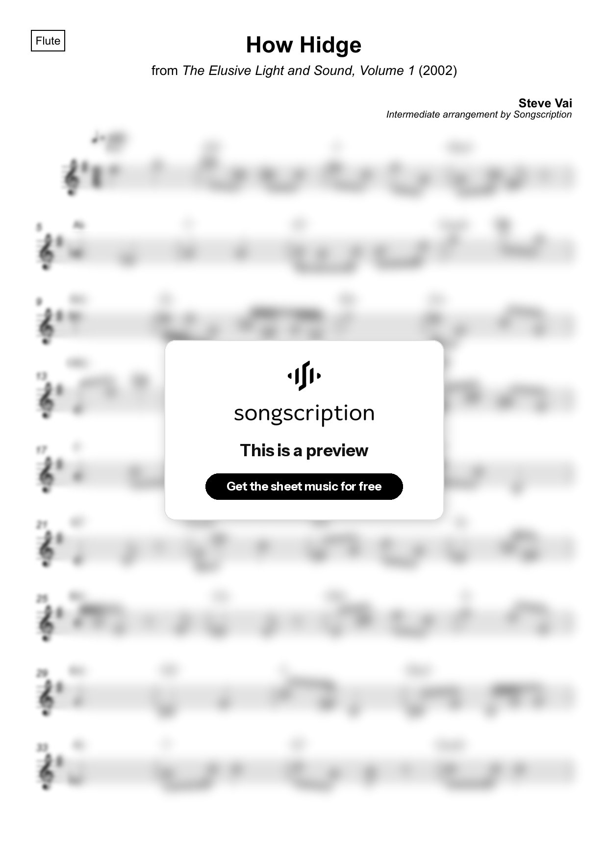 Intermediate Flute Sheet Music for "How Hidge" by Steve Vai