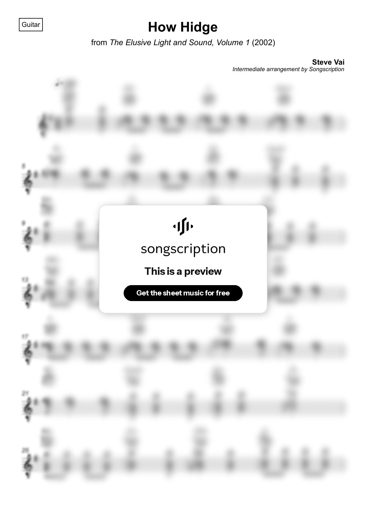 Intermediate Acoustic Guitar Sheet Music for "How Hidge" by Steve Vai