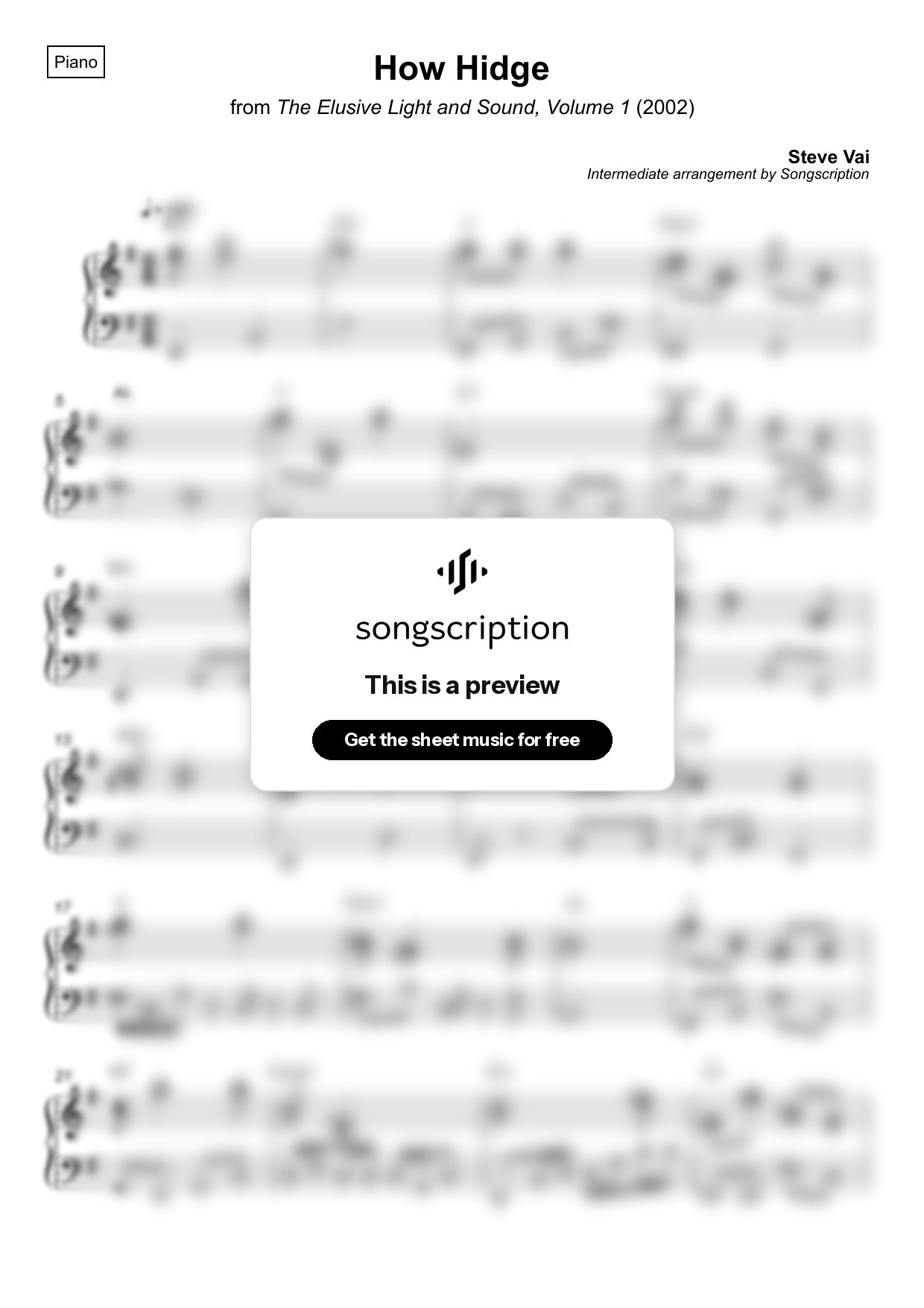 Intermediate Piano Sheet Music for "How Hidge" by Steve Vai