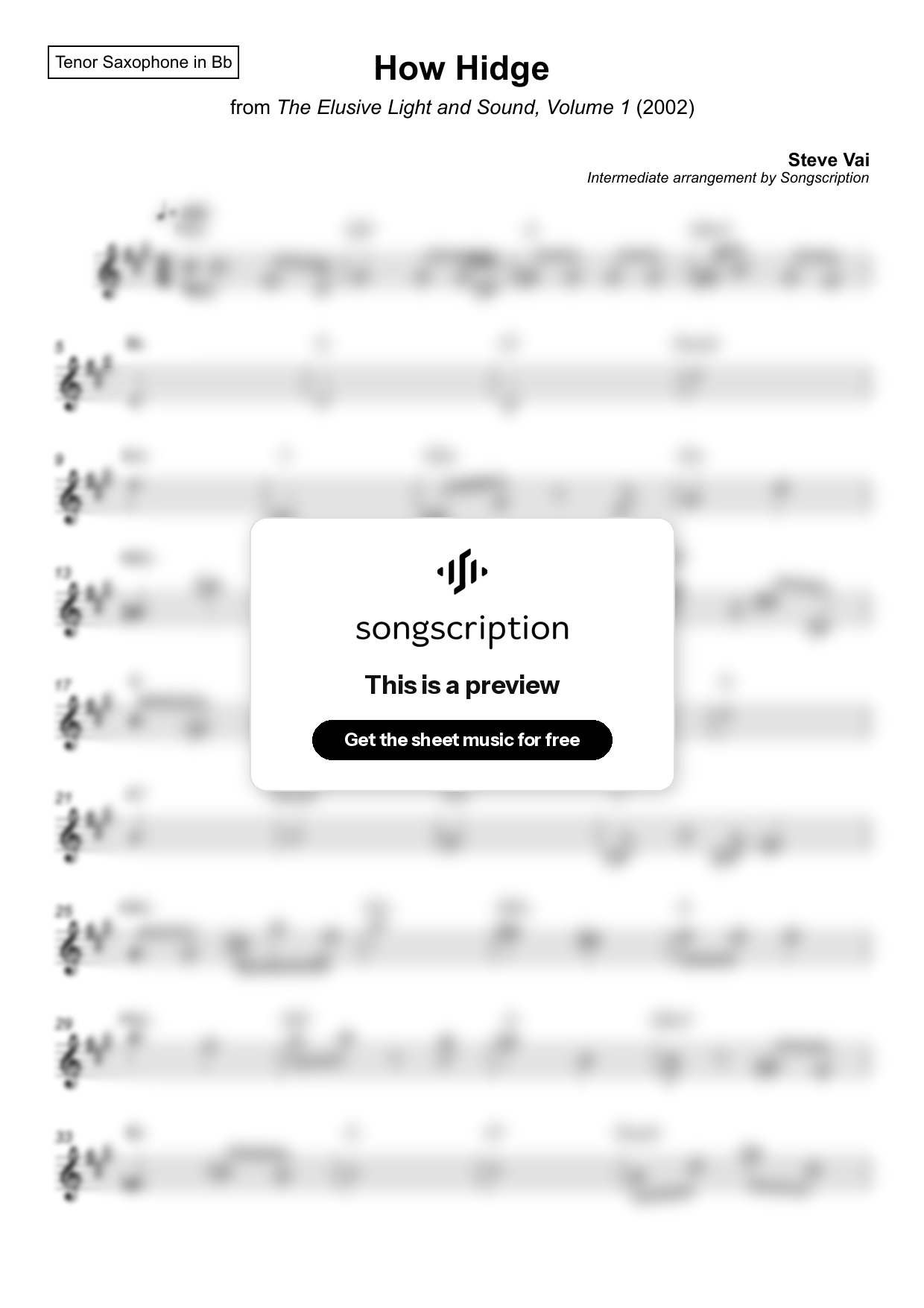 Intermediate Tenor Sax Sheet Music for "How Hidge" by Steve Vai