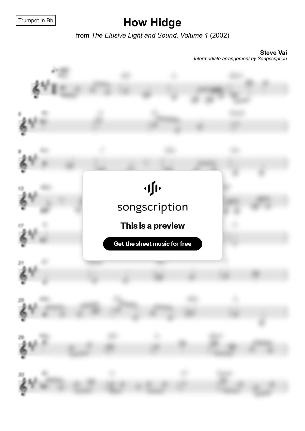 Intermediate Trumpet Sheet Music for "How Hidge" by Steve Vai