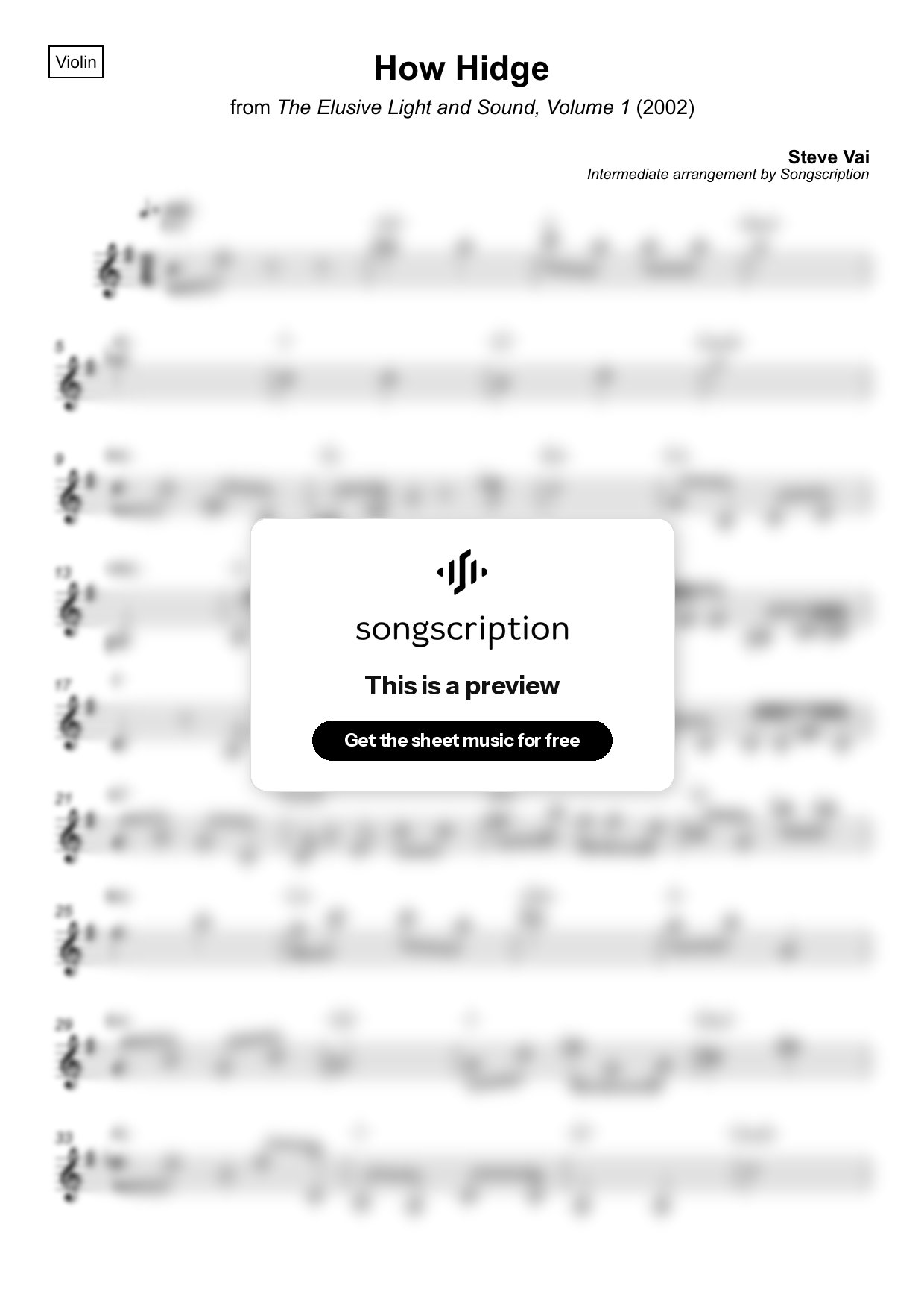 Intermediate Violin Sheet Music for "How Hidge" by Steve Vai
