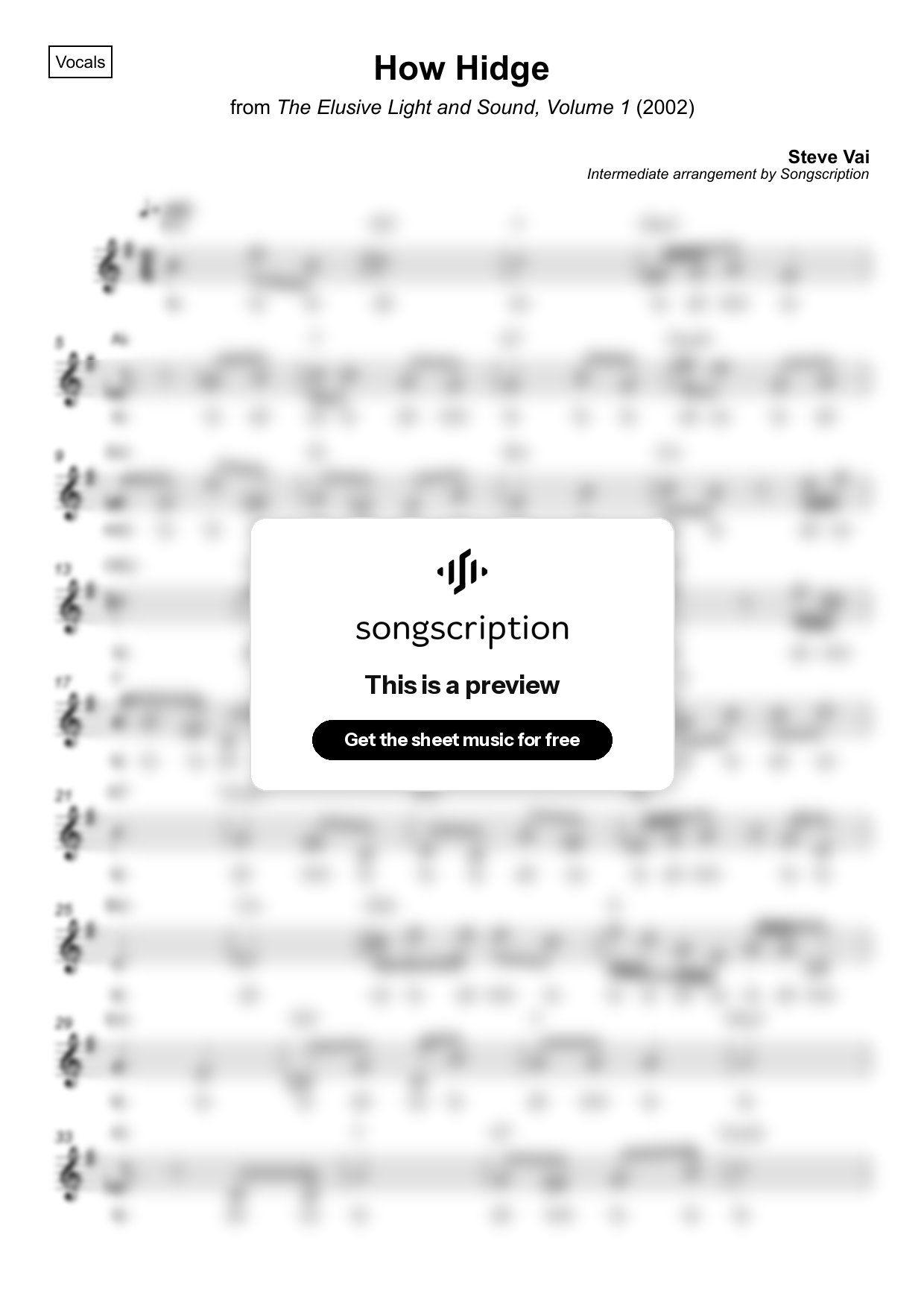 Intermediate Vocals Sheet Music for "How Hidge" by Steve Vai