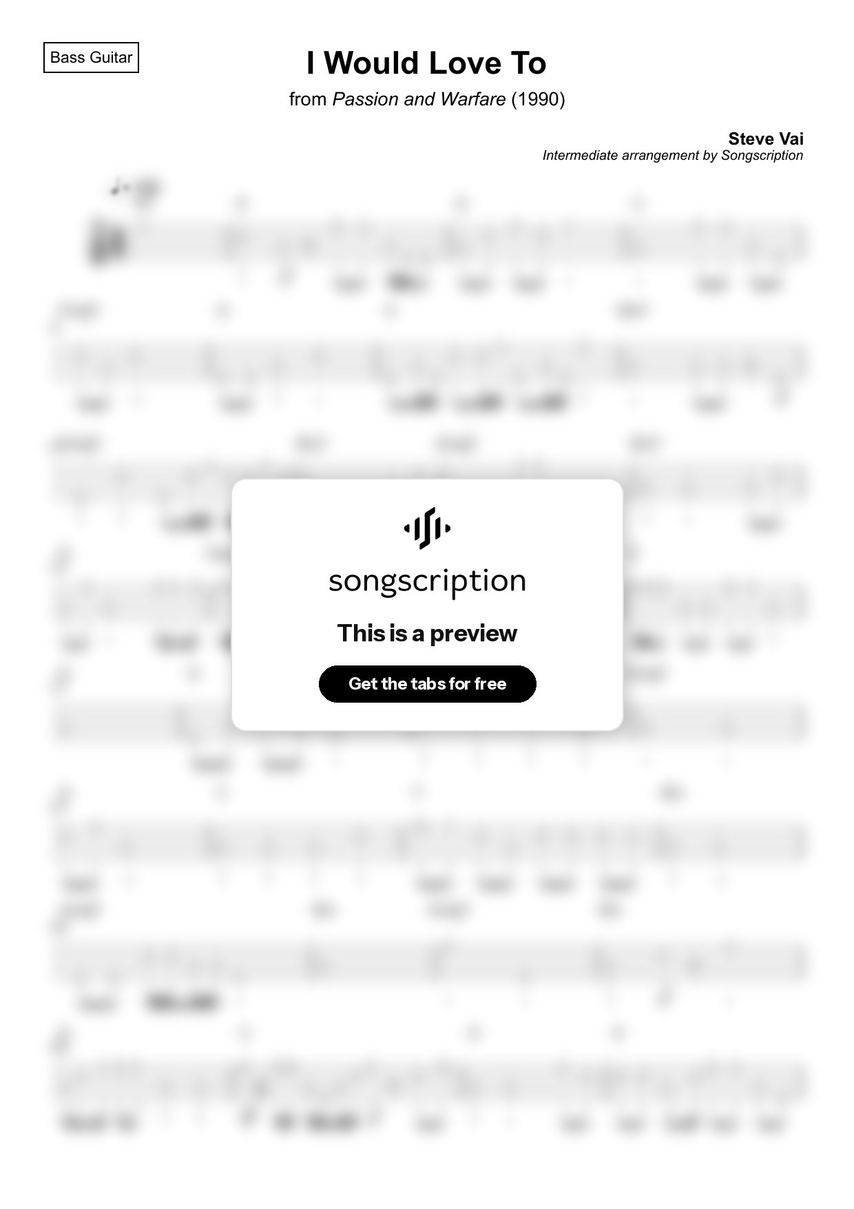 Intermediate Bass Guitar Tabs for "I Would Love To" by Steve Vai