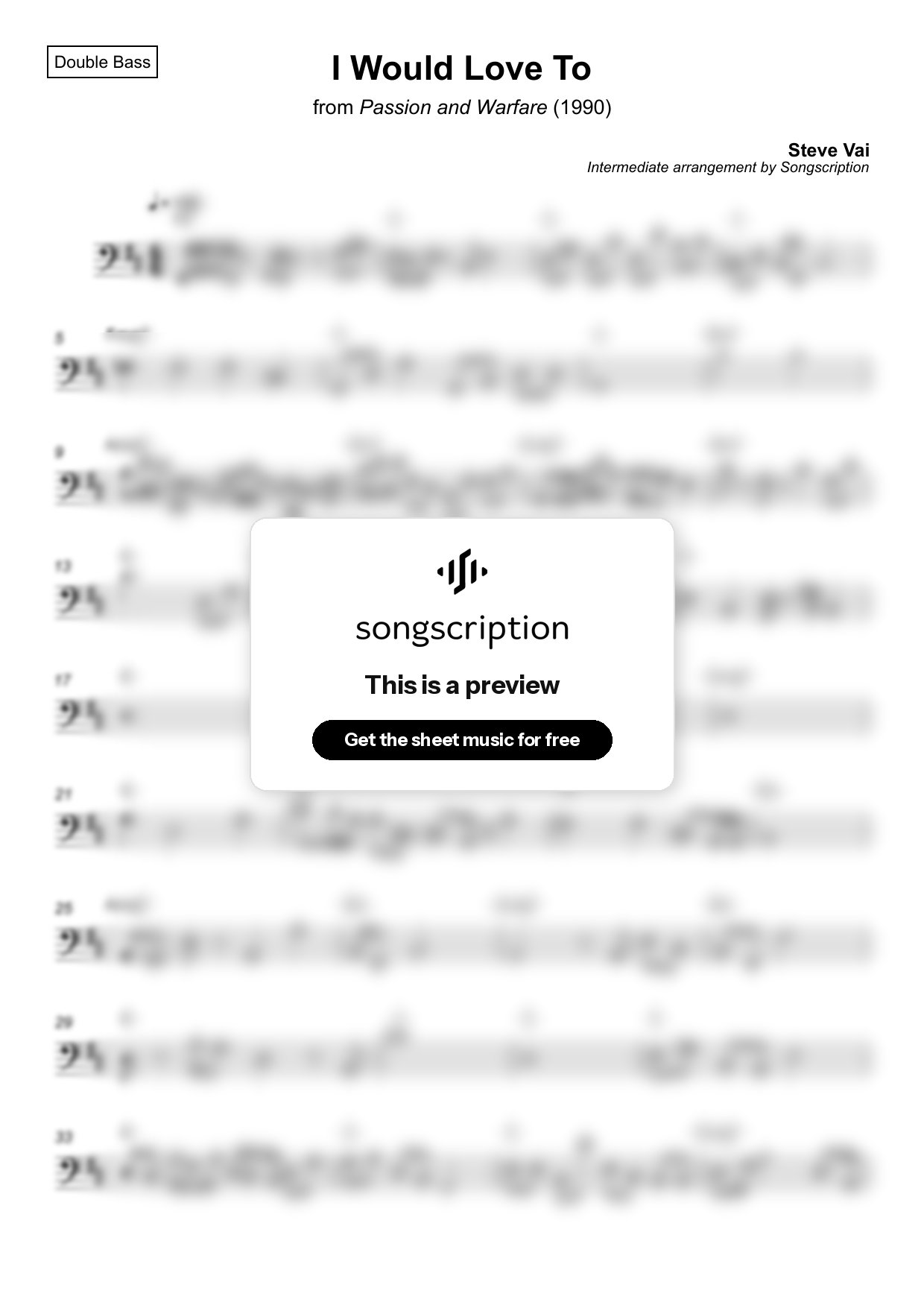 Intermediate Double Bass Sheet Music for "I Would Love To" by Steve Vai