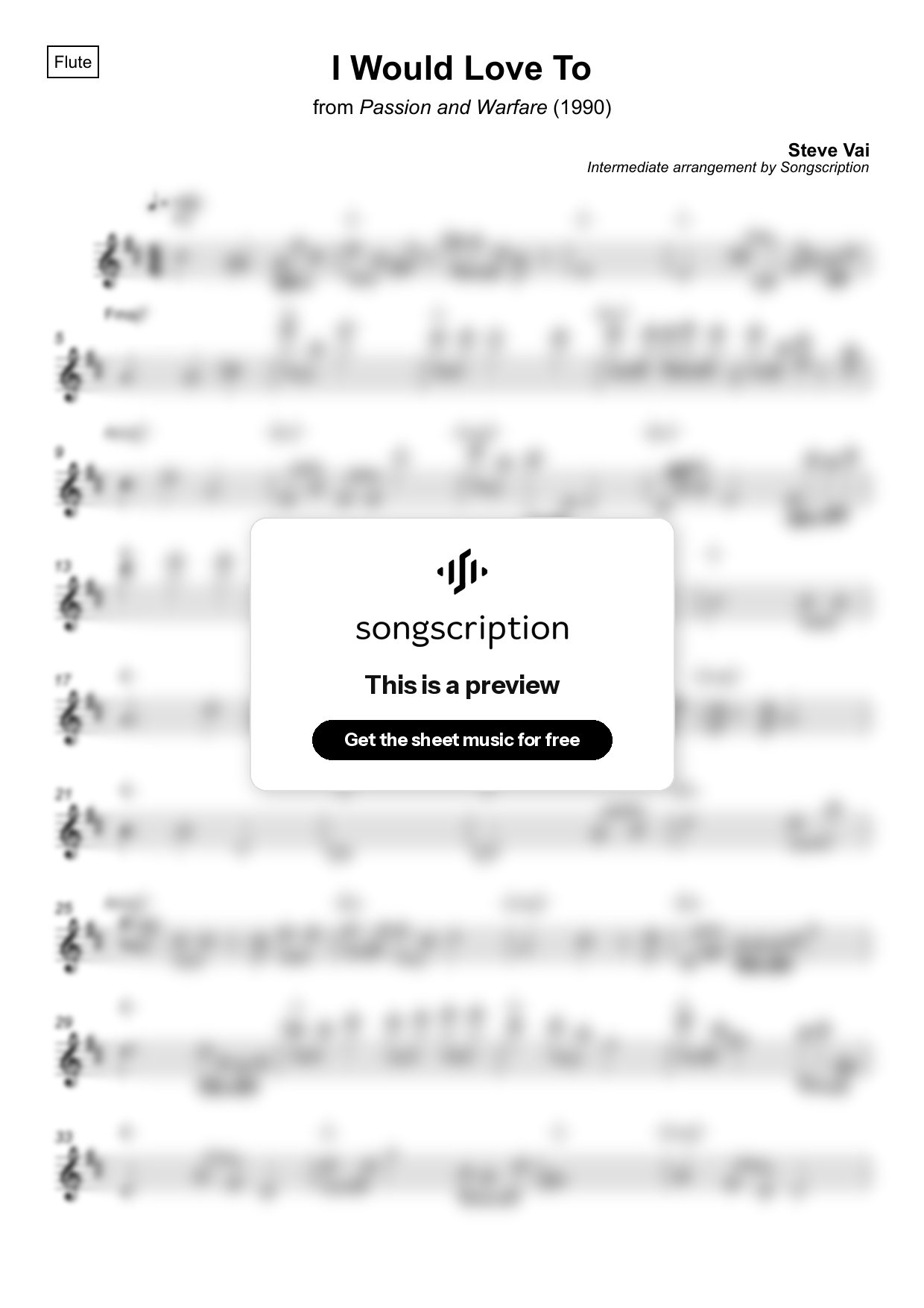 Intermediate Flute Sheet Music for "I Would Love To" by Steve Vai