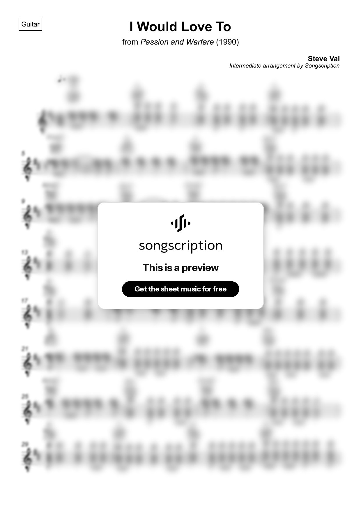 Intermediate Acoustic Guitar Sheet Music for "I Would Love To" by Steve Vai