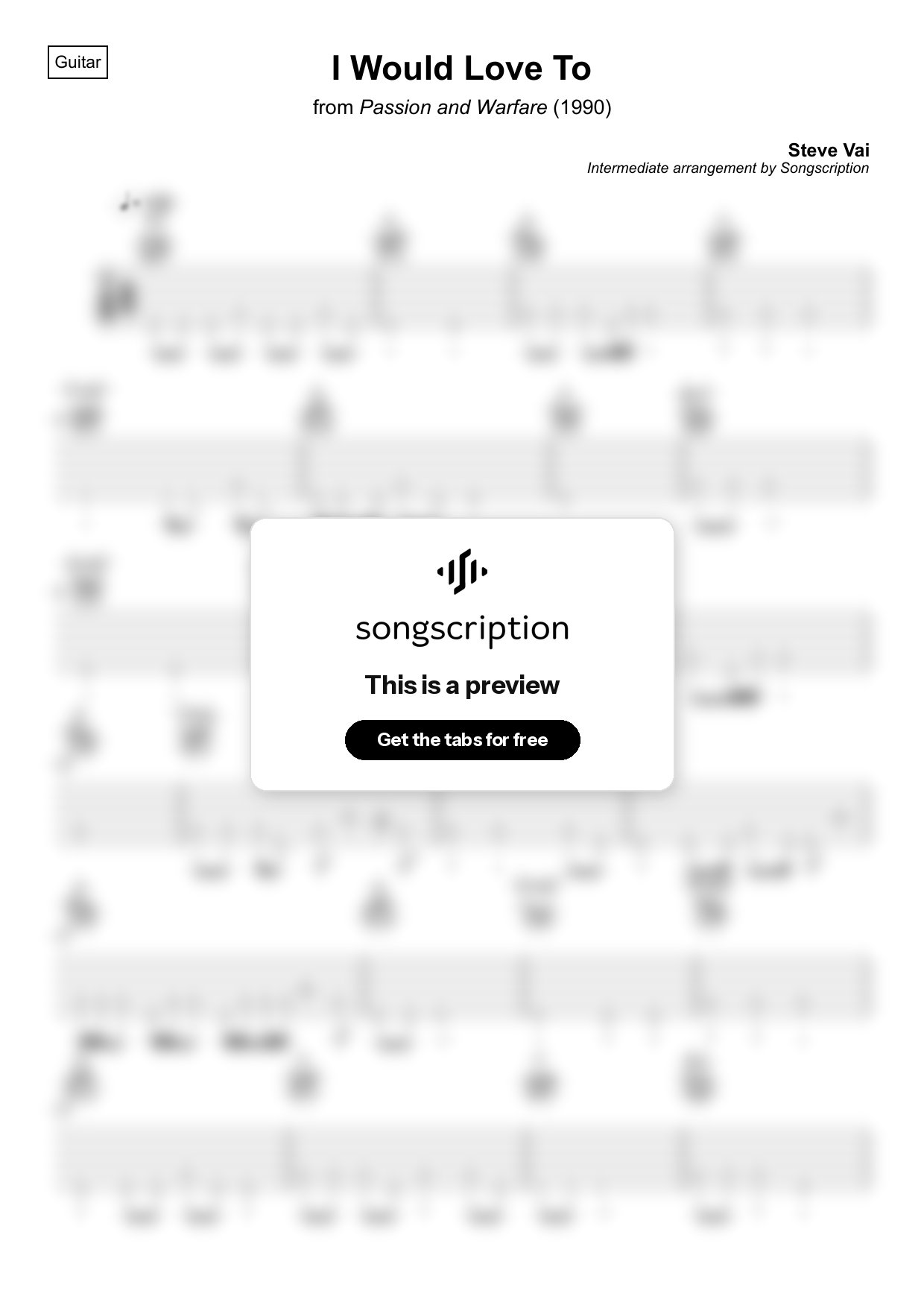 Intermediate Acoustic Guitar Tabs for "I Would Love To" by Steve Vai
