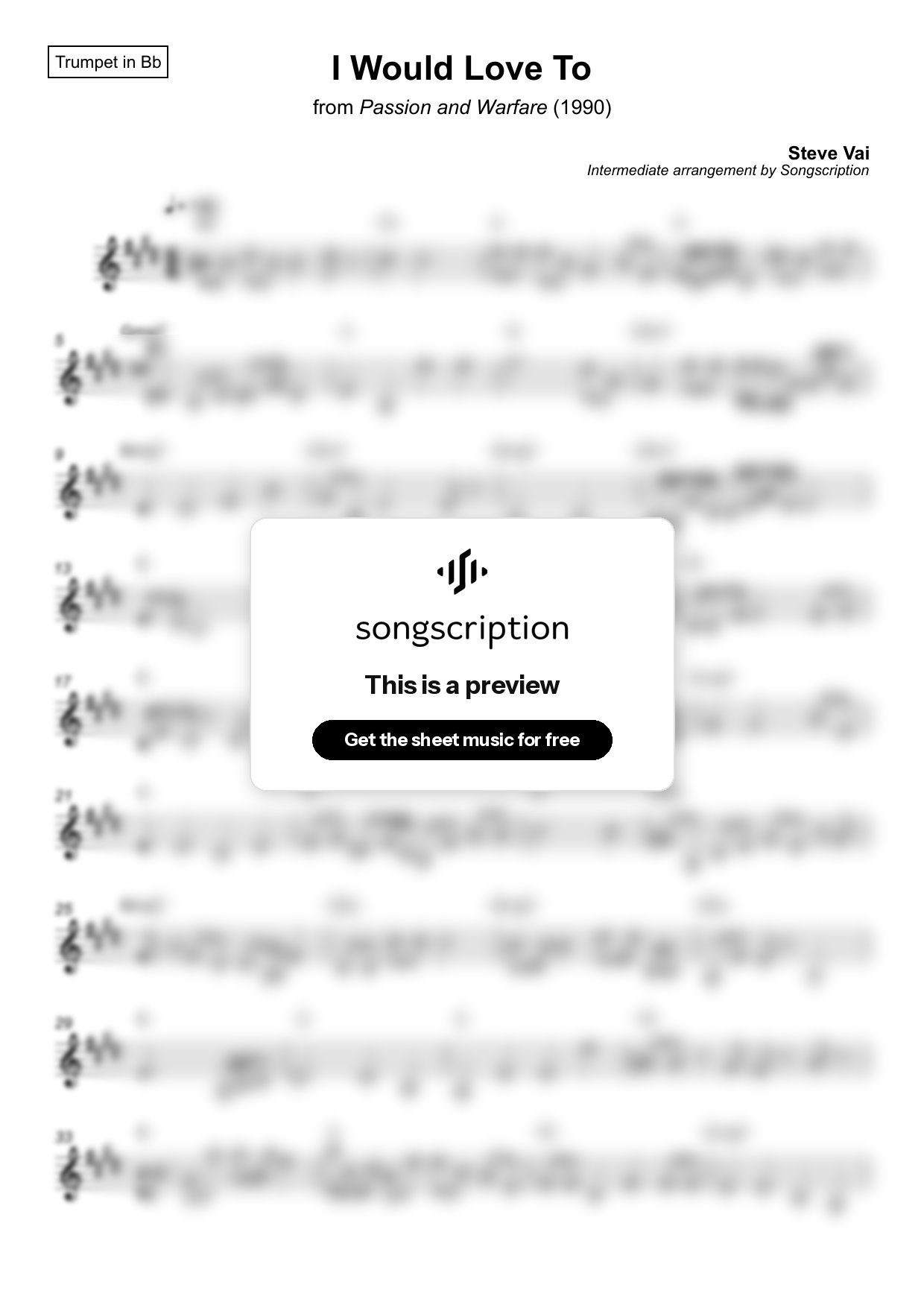 Intermediate Trumpet Sheet Music for "I Would Love To" by Steve Vai