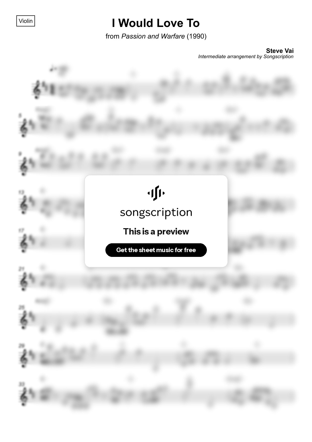Intermediate Violin Sheet Music for "I Would Love To" by Steve Vai