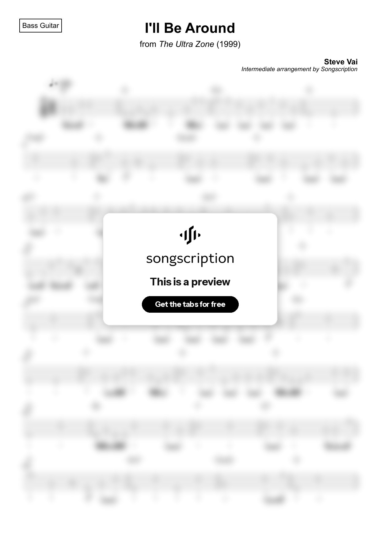 Intermediate Bass Guitar Tabs for "I'll Be Around" by Steve Vai