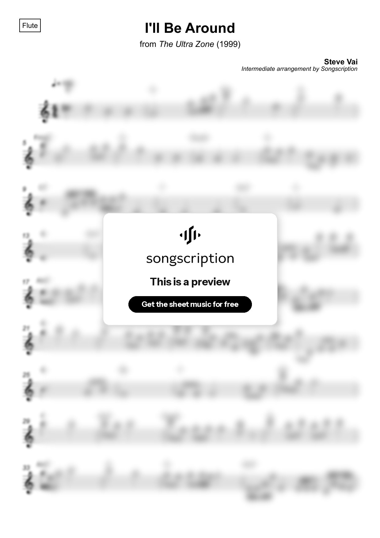 Intermediate Flute Sheet Music for "I'll Be Around" by Steve Vai