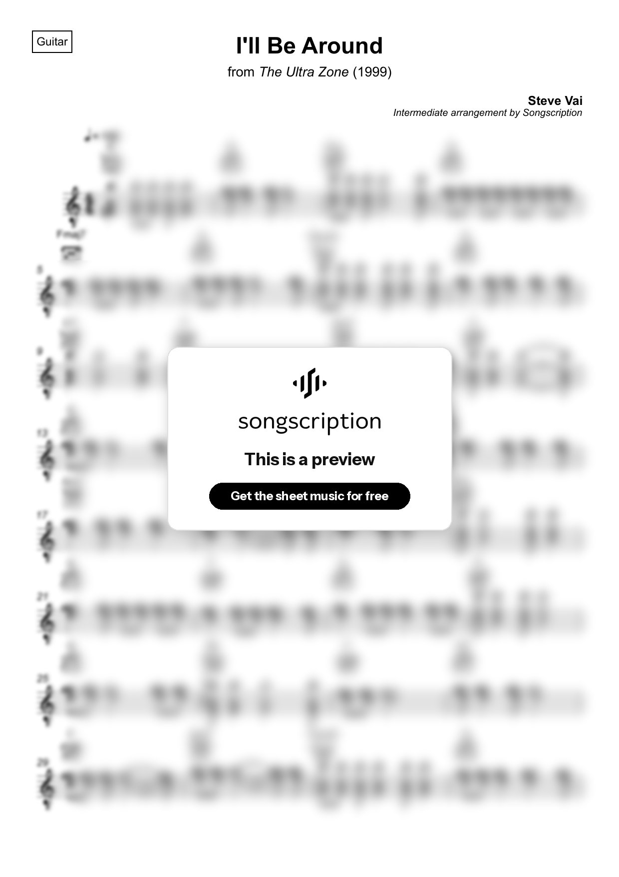 Intermediate Acoustic Guitar Sheet Music for "I'll Be Around" by Steve Vai