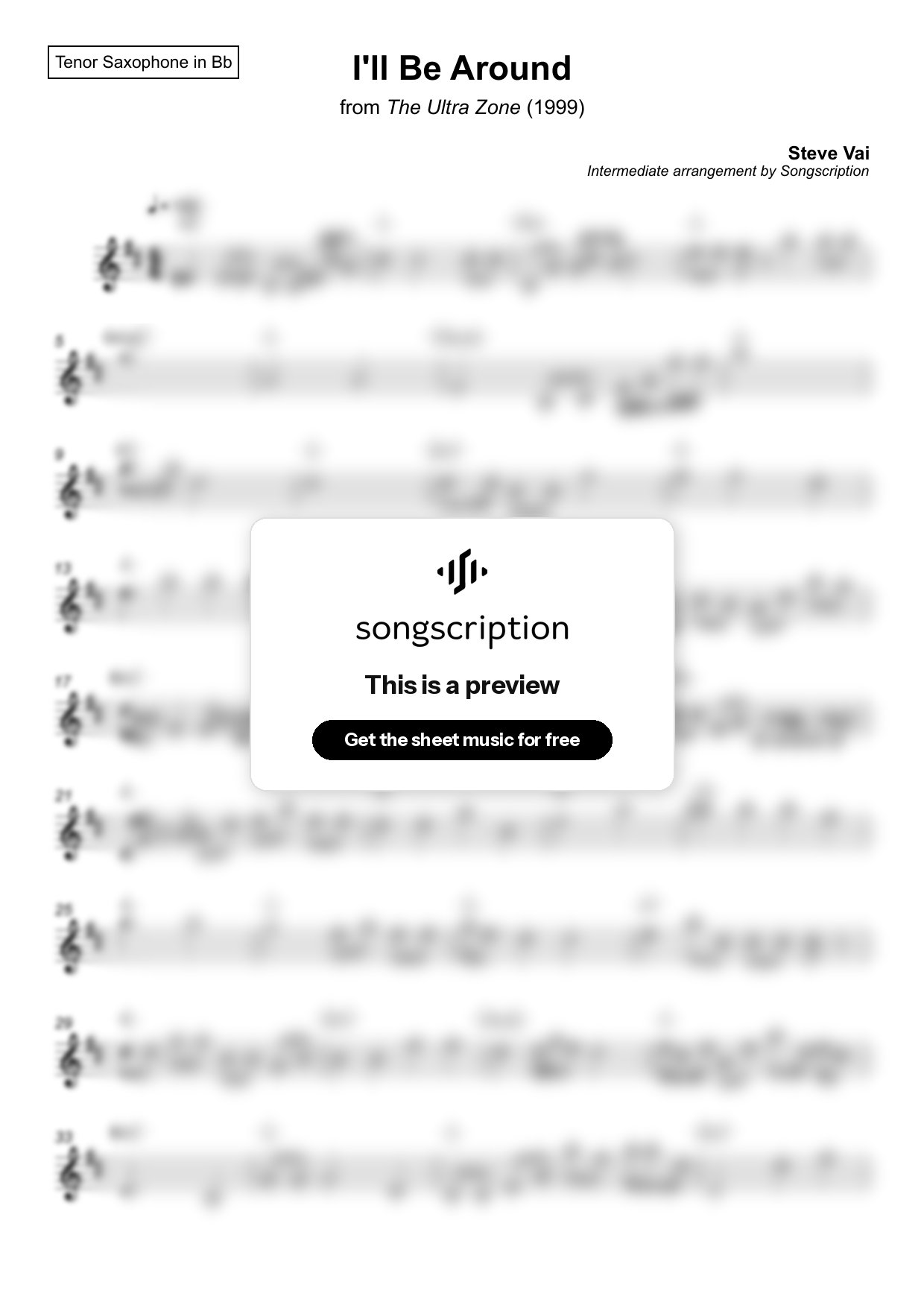 Intermediate Tenor Sax Sheet Music for "I'll Be Around" by Steve Vai