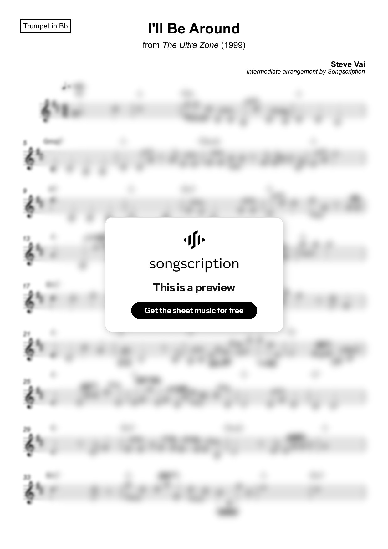 Intermediate Trumpet Sheet Music for "I'll Be Around" by Steve Vai