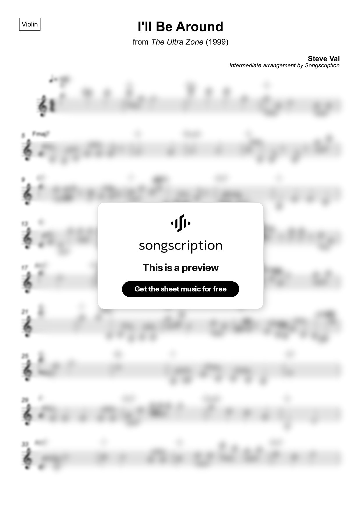 Intermediate Violin Sheet Music for "I'll Be Around" by Steve Vai