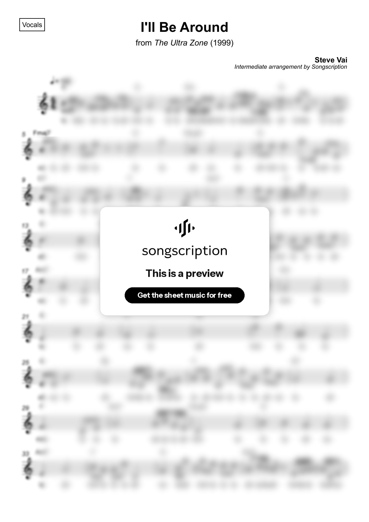 Intermediate Vocals Sheet Music for "I'll Be Around" by Steve Vai