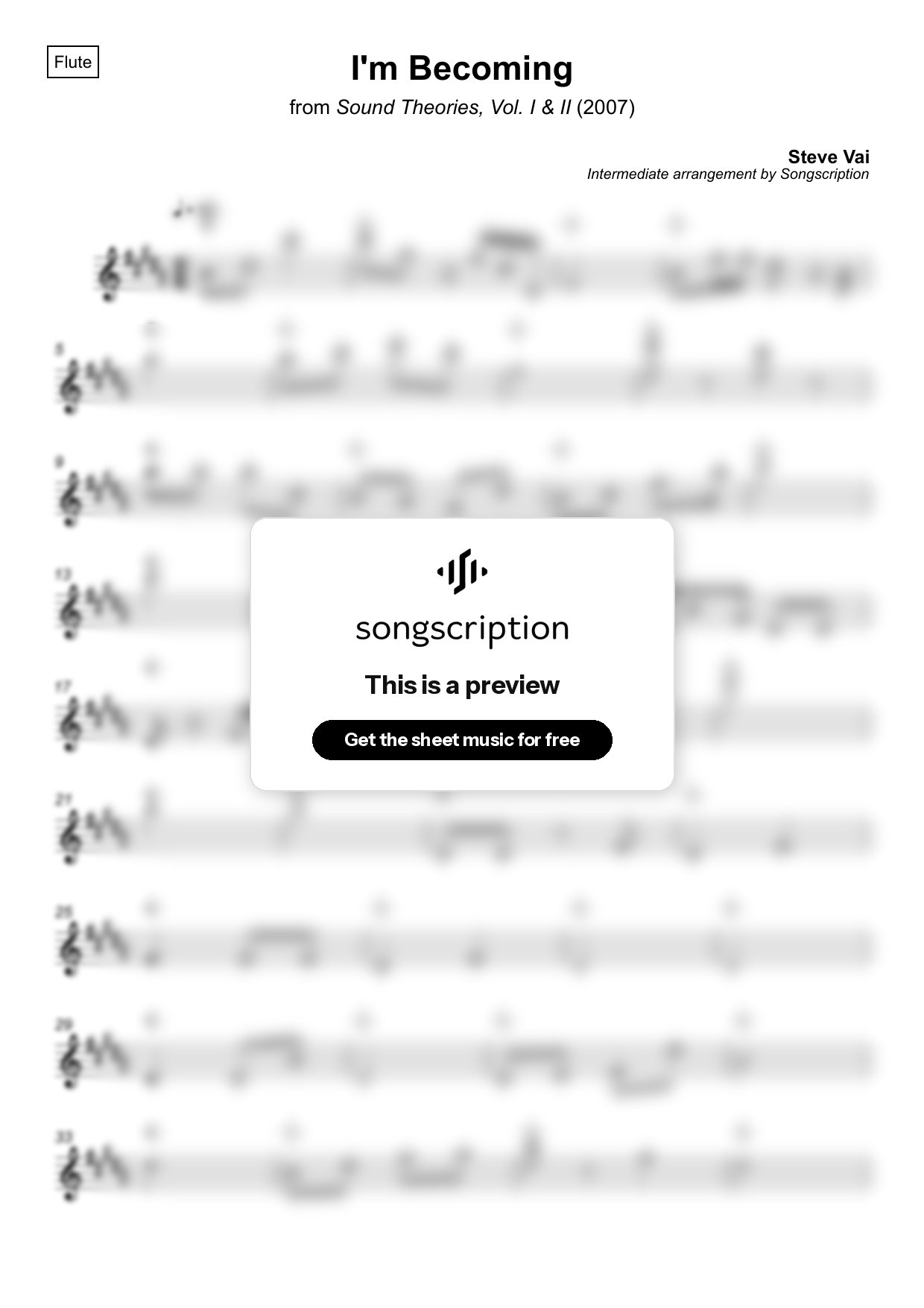 Intermediate Flute Sheet Music for "I'm Becoming" by Steve Vai