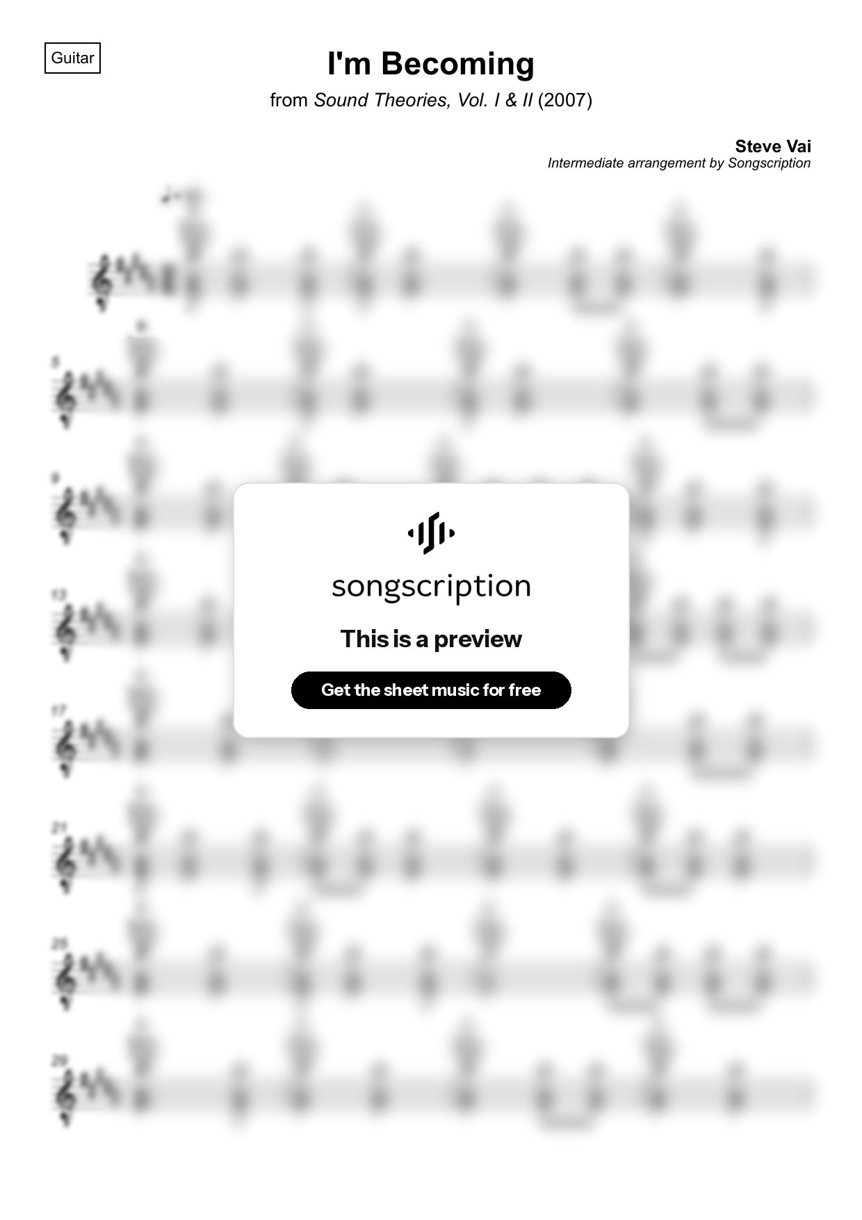 Intermediate Acoustic Guitar Sheet Music for "I'm Becoming" by Steve Vai
