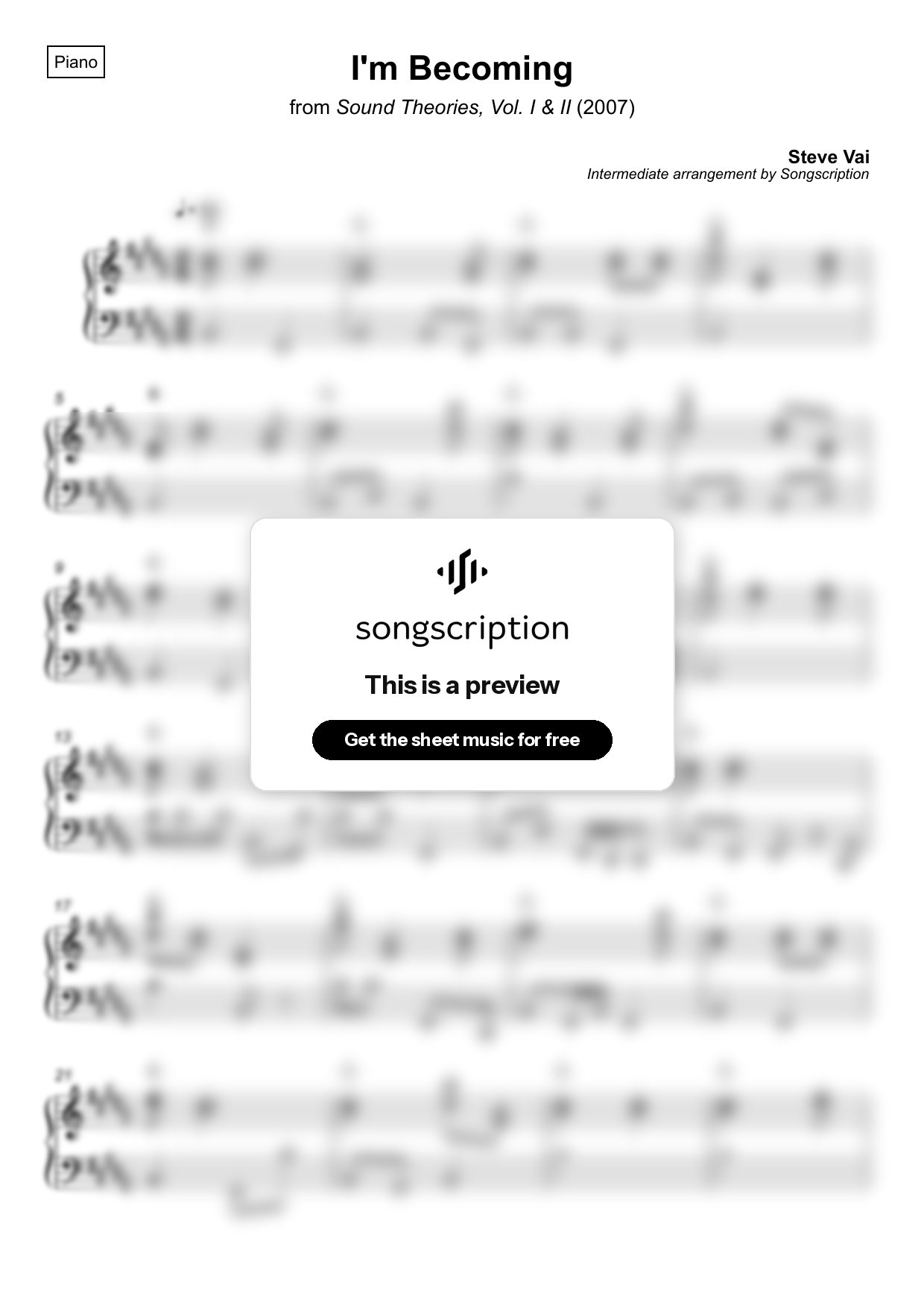 Intermediate Piano Sheet Music for "I'm Becoming" by Steve Vai